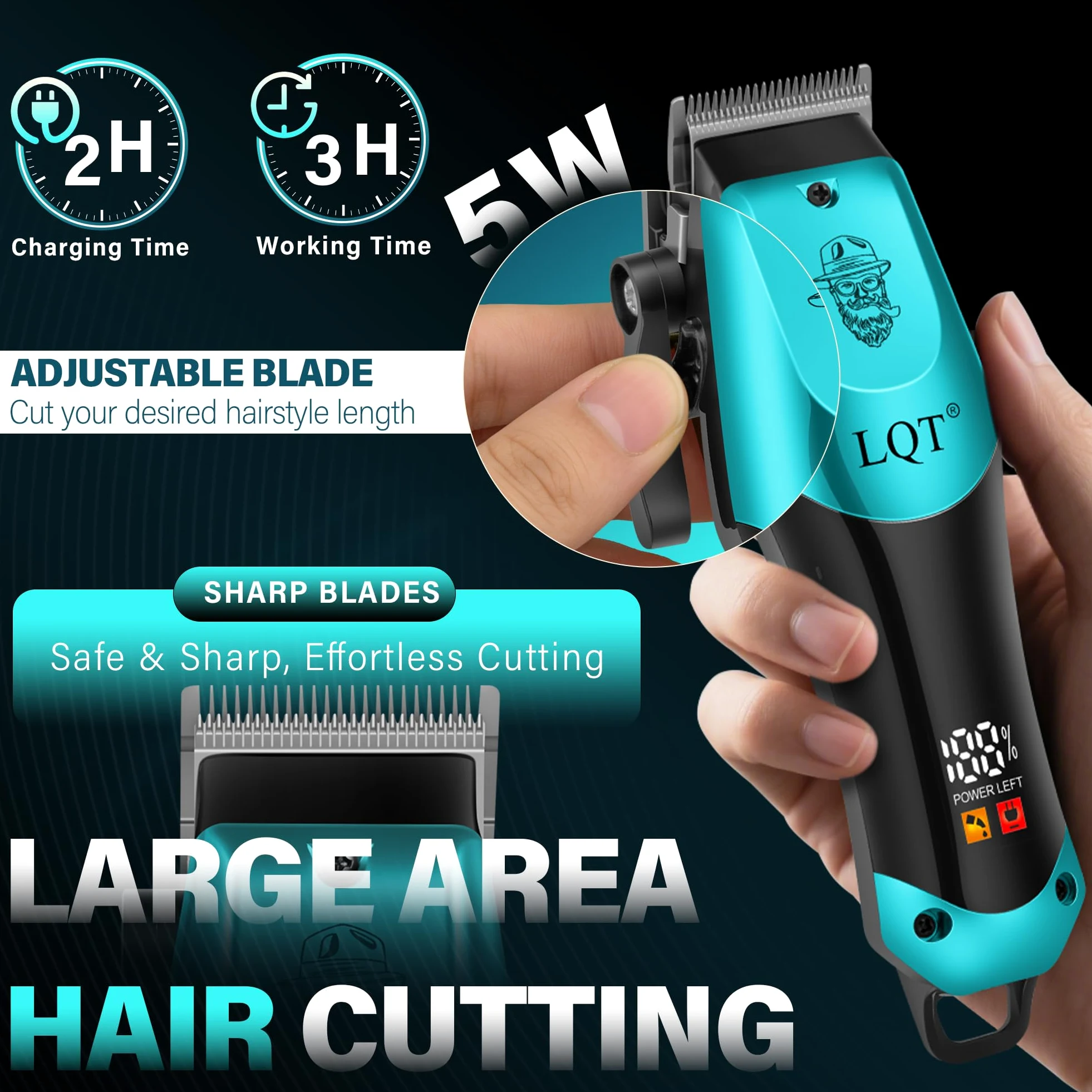 Kit tagliacapelli da uomo 4 in 1, include tagliacapelli per naso, rasoio elettrico e trimmer per incisione, set di toelettatura ricaricabile USB wireless, design blu sfumato, regalo ideale per gli