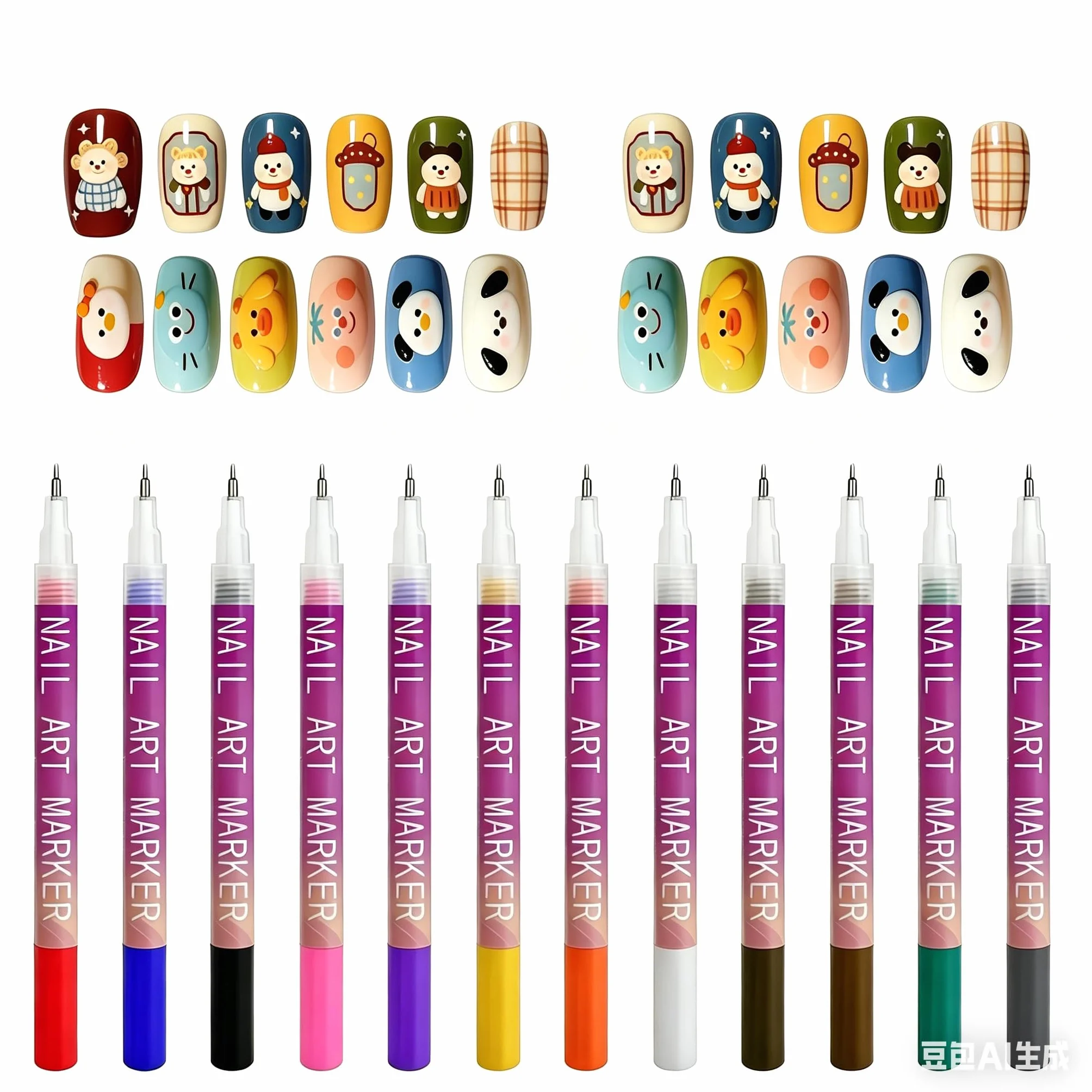 Set da 12 Penne per Nail Art 3D con Pennelli per Disegno e Dotting, Kit Completo per Decorazione Unghie Fai da Te, Ideale per Adulti e Bambini