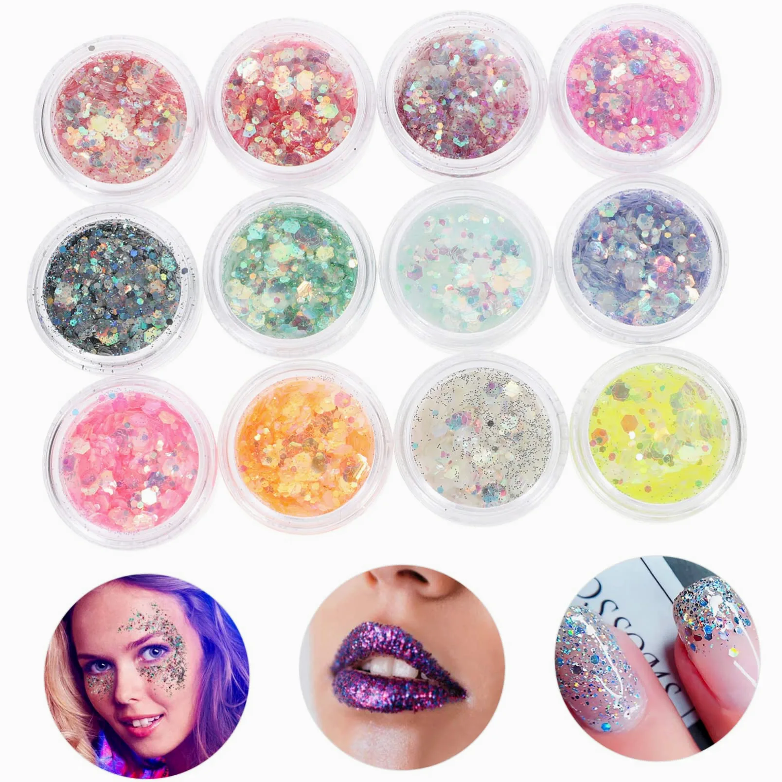 POPETPOP 3 Set Di Glitter Per Trucco Alla Moda Per Festival Viso Unghie Glitter Paillettes Glitter Per Corpo Per Feste E *3