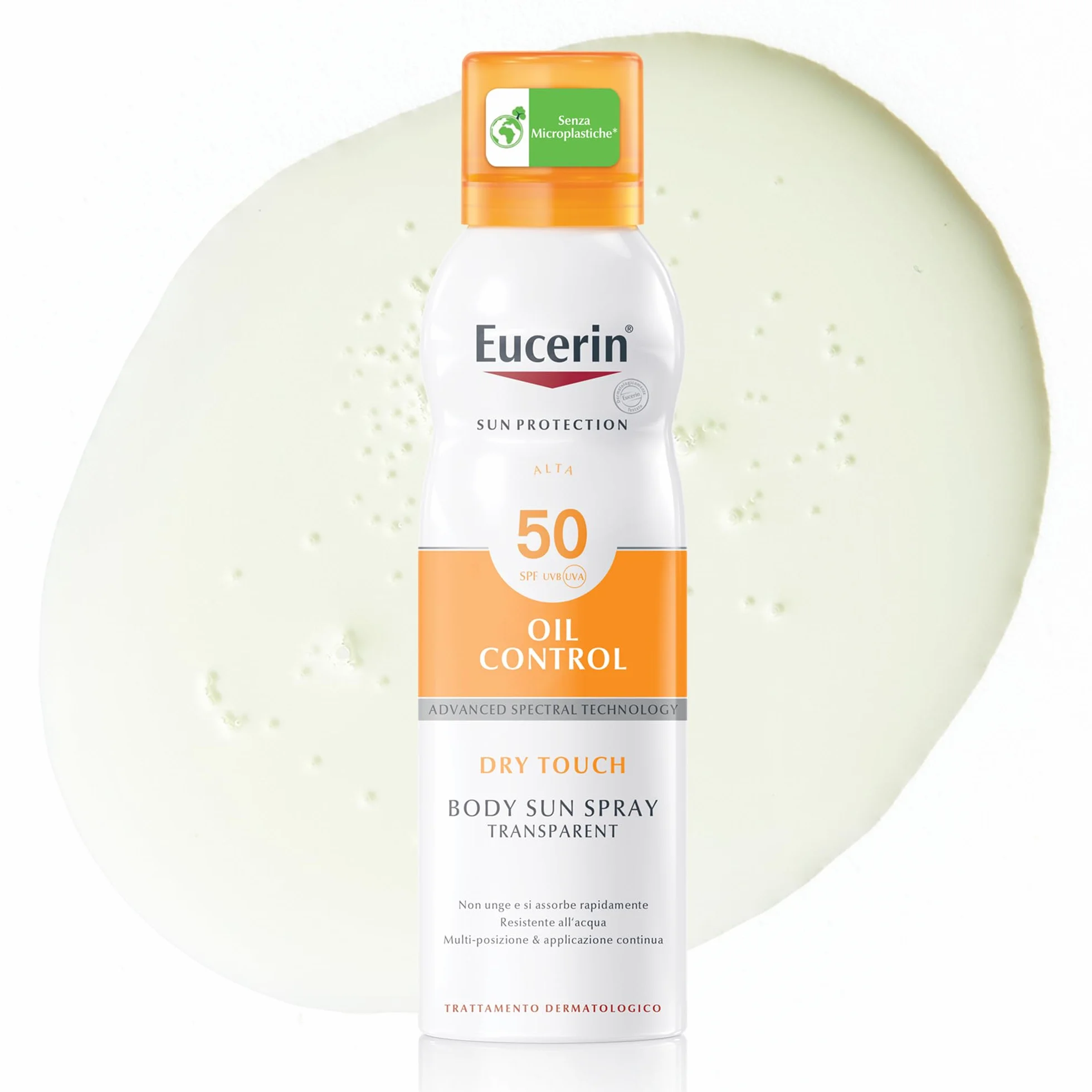 Eucerin Oil Control Body Sun Transparent Dry Touch SPF 50 200 ml Crema Solare Spray UVA/UVB Protezione Solare Pelle Sensibile Acneica
