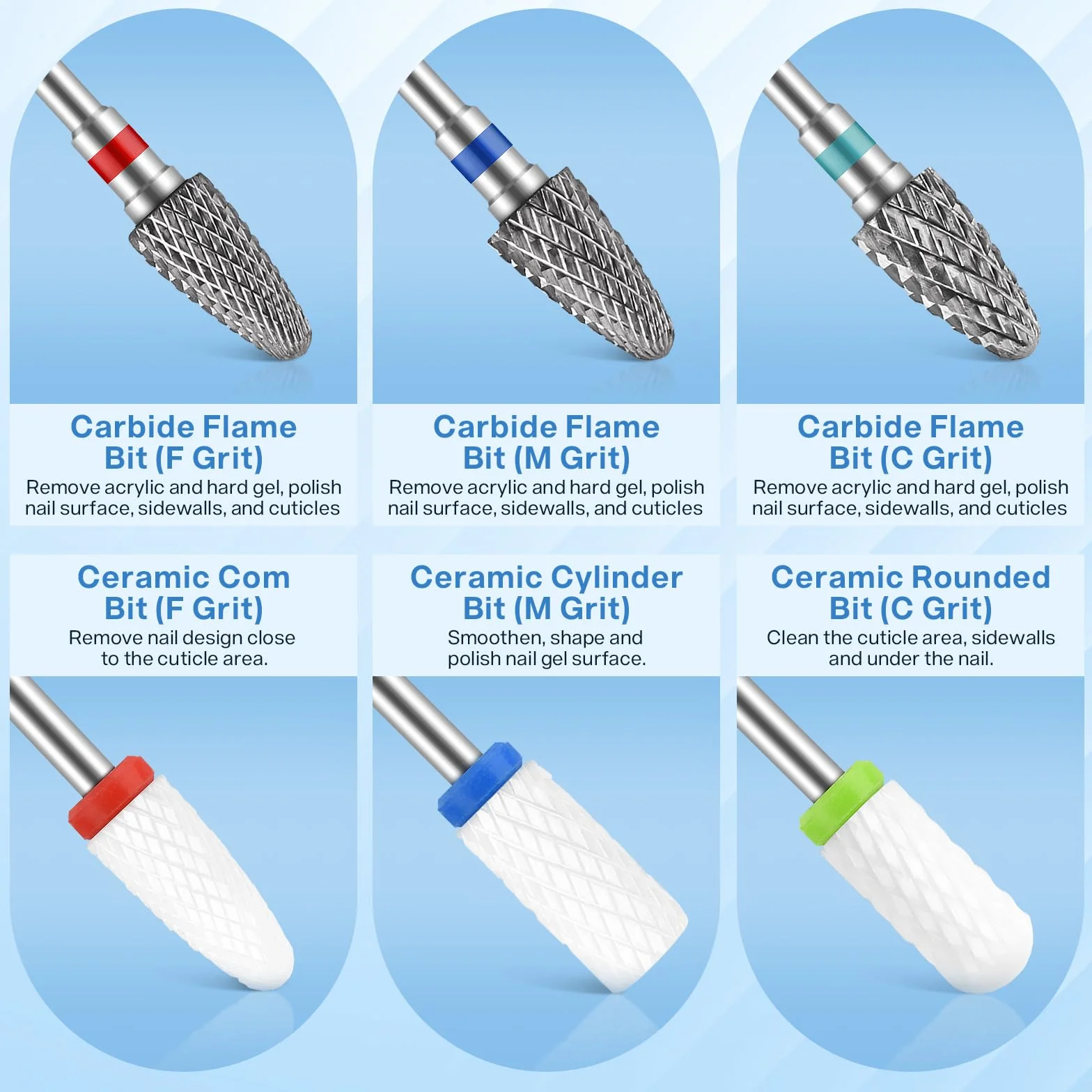 MAQUITA Set 13 pezzi punte levigatrice unghie carburo ceramica tungsteno 3/32" per manicure pedicure