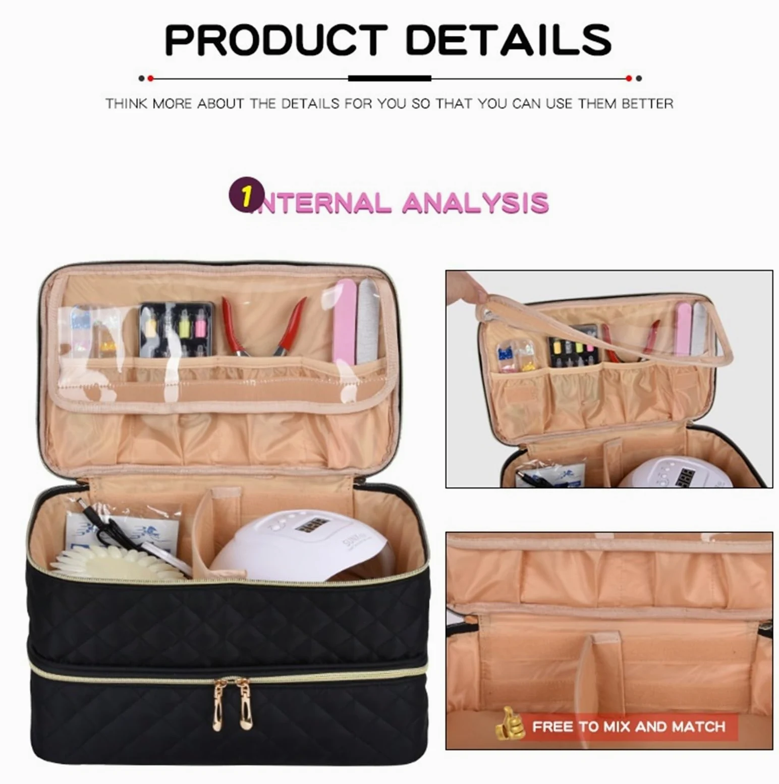Porta Smalti Valigetta Unghie Organizer Portatile A Doppio Strato Che Contiene 40 Flaconi For Strumenti For Manicure Borsa Viaggio(Pink)