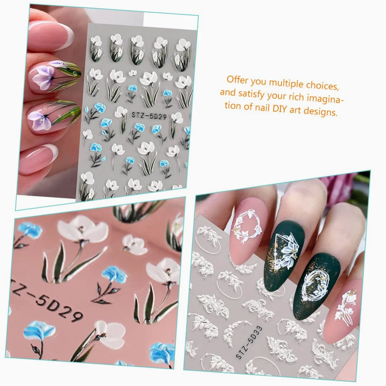 Healeved 24fogli Adesivi Per Unghie Design Decalcomanie Per Nail Art Adatti Per e Ragazze Decorazione Unghie e