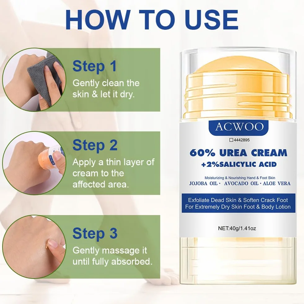 ACWOO Crema Piedi Urea 60%, 40g Crema Talloni Screpolati, Crema Idratante per Calli e Ragadi