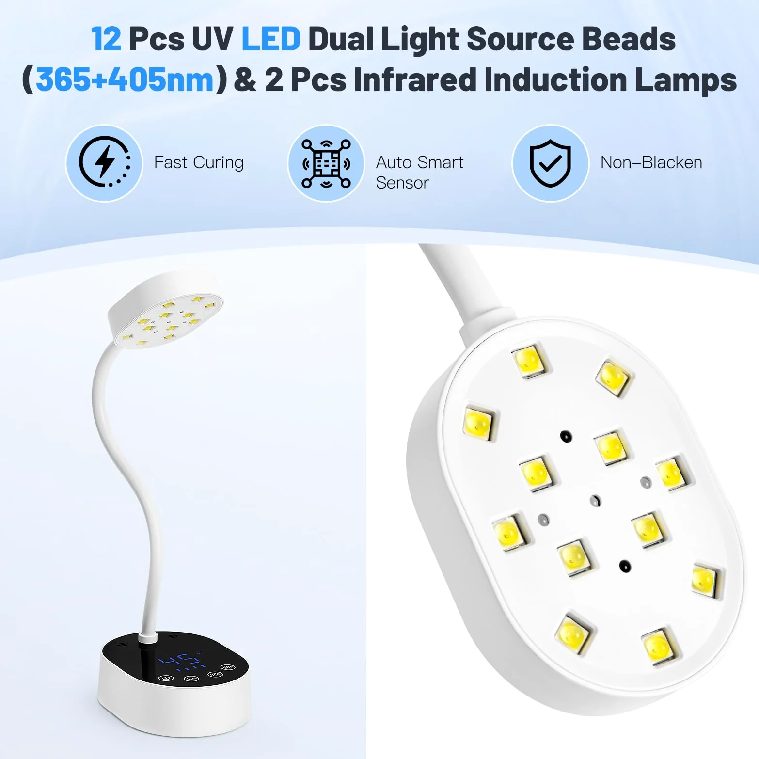 Lampada UV LED per unghie, senza fili, a collo di cigno con sensore automatico e touch screen, 4 modalità di timer, mini asciugatore per unghie in gel, ideale per salone e uso domestico