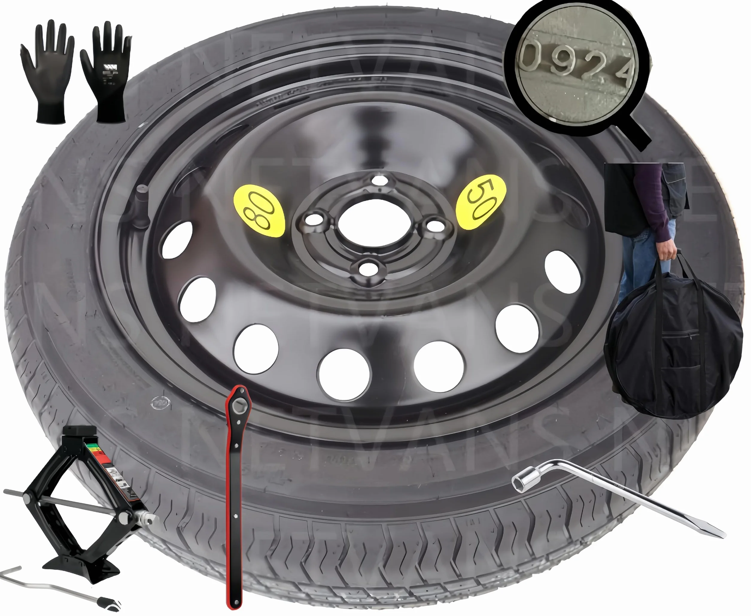 16" Koło Zapasowe Renault Clio 5 125/70R16 z Podnośnikiem, Kluczem, Rękawiczkami