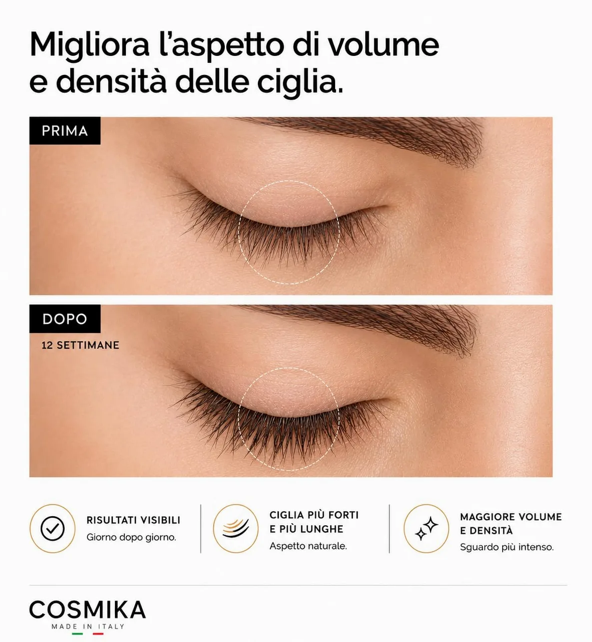 Siero Ciglia Allungante e Volumizzante MADE IN ITALY, Peptidi E Biotina per Ciglia e Sopracciglia, Flacone 6ml