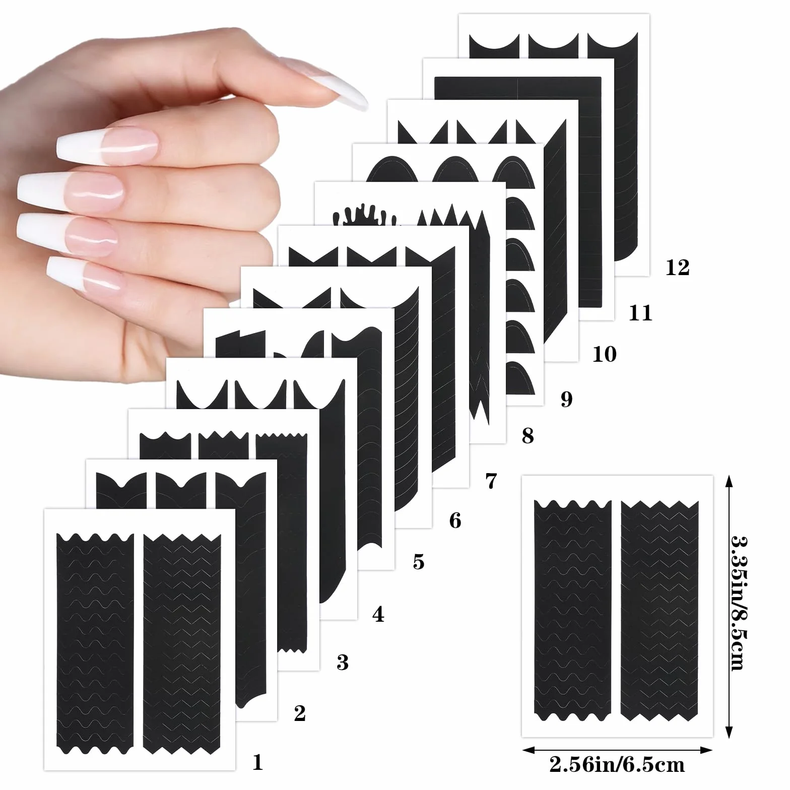 36 fogli per manicure francese, stencil per unghie autoadesive, timbri per unghie, guide francesi, per manicure, decorazione fai da te, 12 modelli