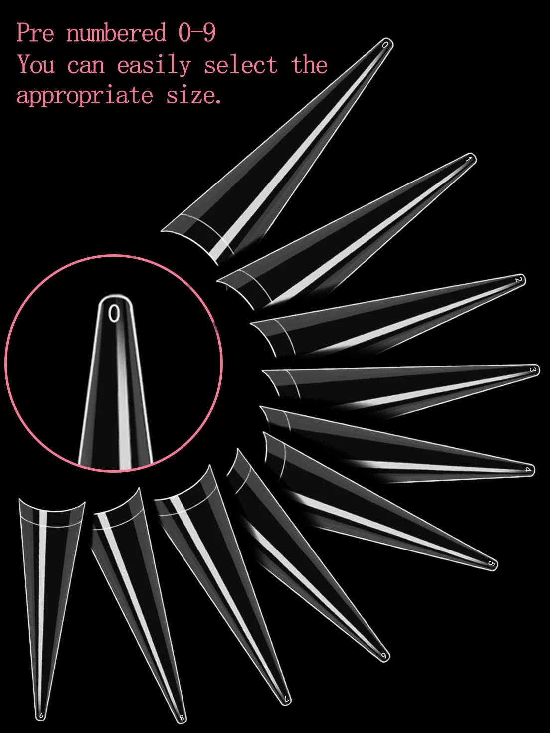 Unghie a stiletto per unghie acriliche, 500 pezzi, XXL, a stiletto, mezza copertura, per salone di bellezza e fai da te, 10 misure