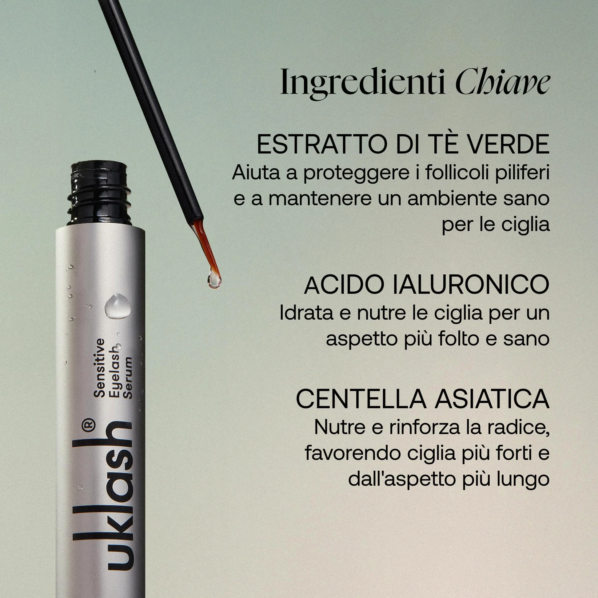 UKLASH | Siero per Ciglia Sensibili- 3ml - per Ciglia più Folte, a base di Peptidi, Vegani e studiati, per occhi sensibili