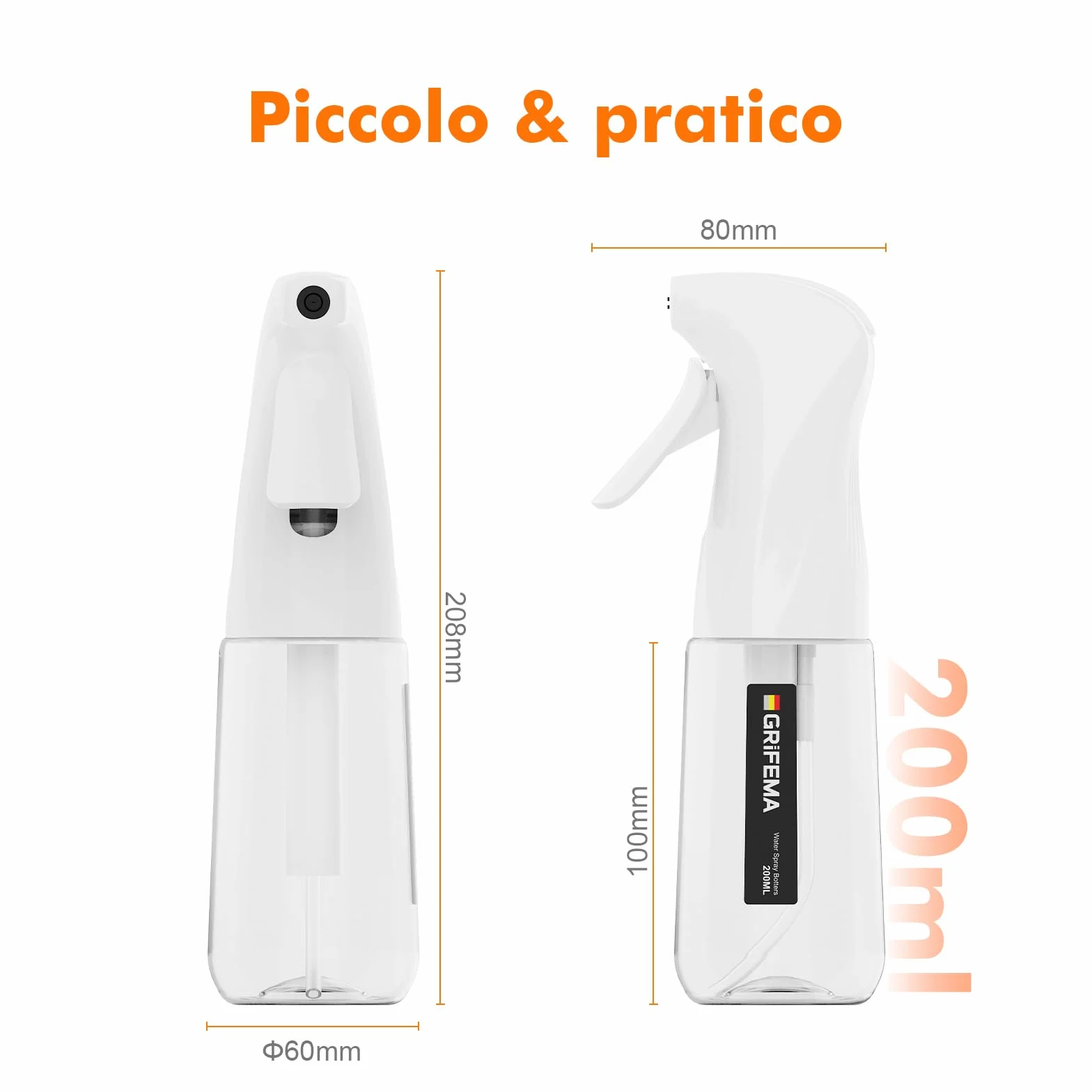 GRIFEMA Spruzzatore Bianco 200 ml Flacone Spray Nebbia Fine Uniforme Antigoccia GE2003W-200