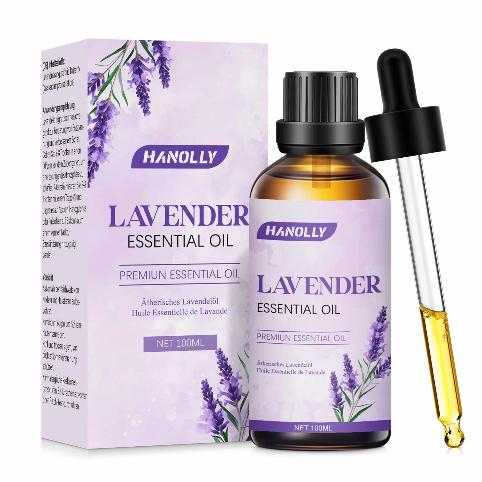 HANOLLY Olio Essenziale Lavanda 100ml, Oli Essenziali per Diffusori Naturali, Profumati di Aromaterapia olio per Massaggio Corpo, Candele Fai da Te, Diffusore, SPA, Bagno, Regalo donna compleanno DIY