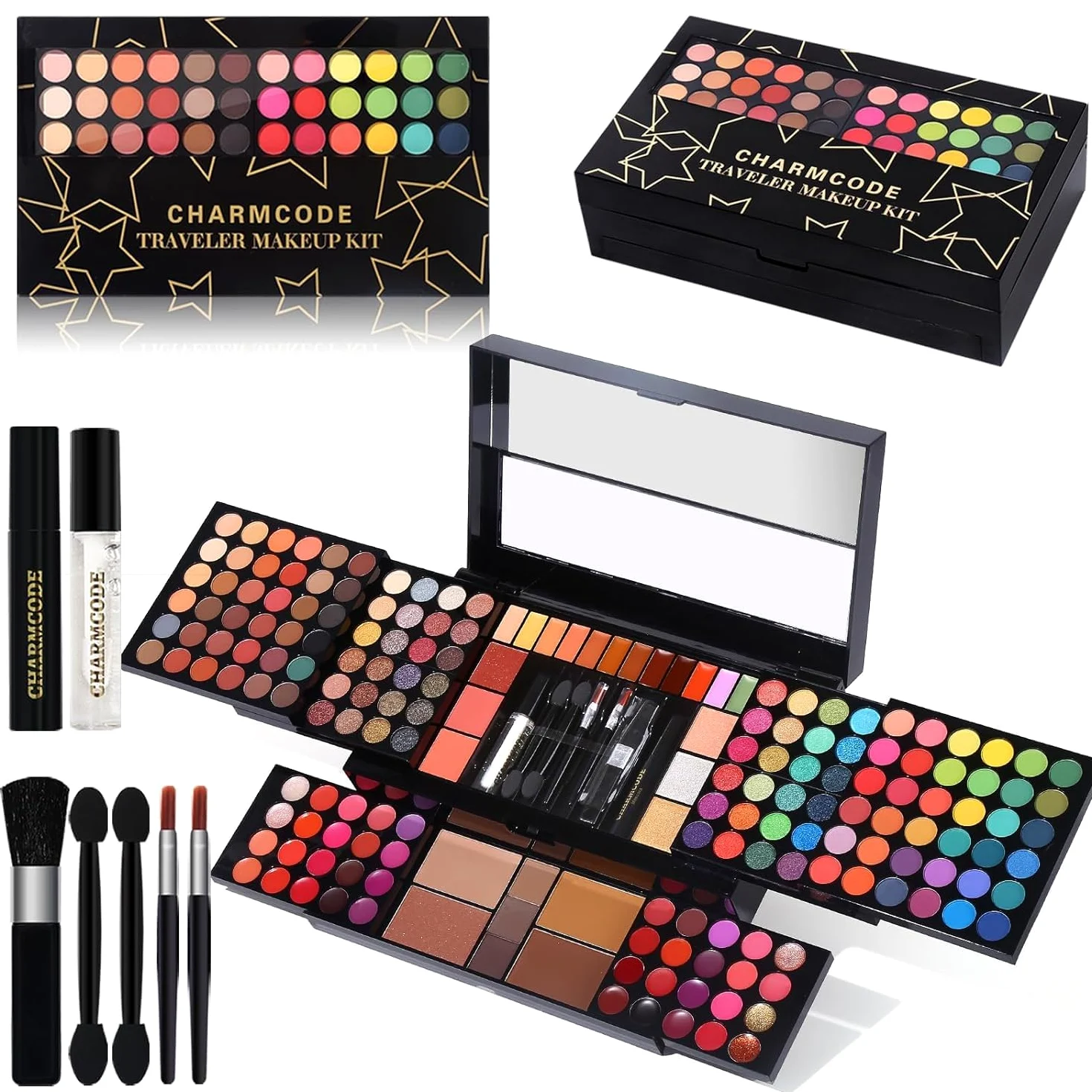 Valigetta per trucco professionale tutto in uno, per donne e ragazze, 186 colori | Valigetta per il trucco imbottita, set di ombretti in tutti i colori, come regalo per Natale, compleanno, San Valentino