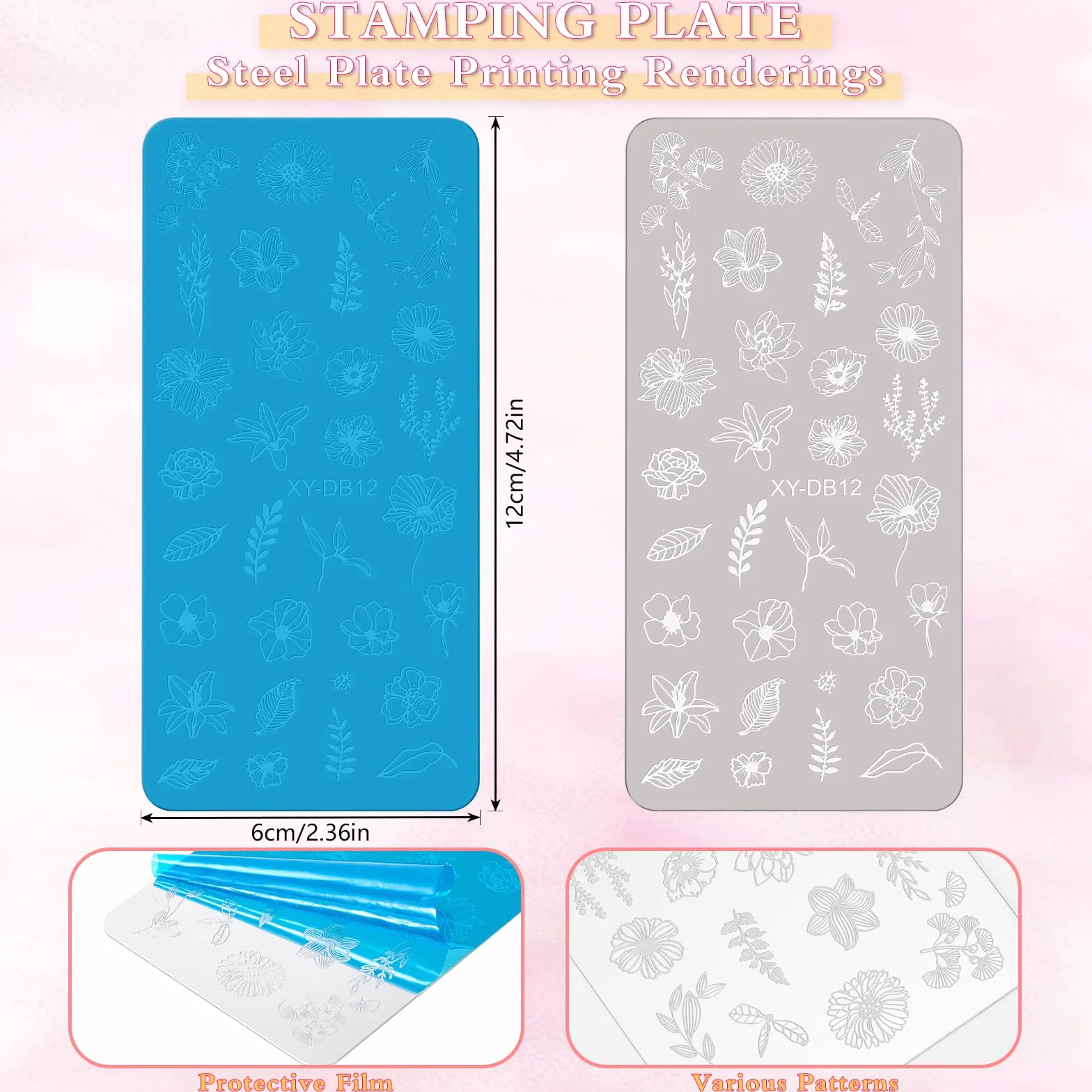 MWOOT 4 Pezzi Stamping Nail Art, Linee Fiore Foglie Luna Gatto Stencil Unghie Nail Art, Unghie Piastre French Manicure Nail Piastra, Unghie Timbro Scraper Piatti Templates per Decorazione Unghie