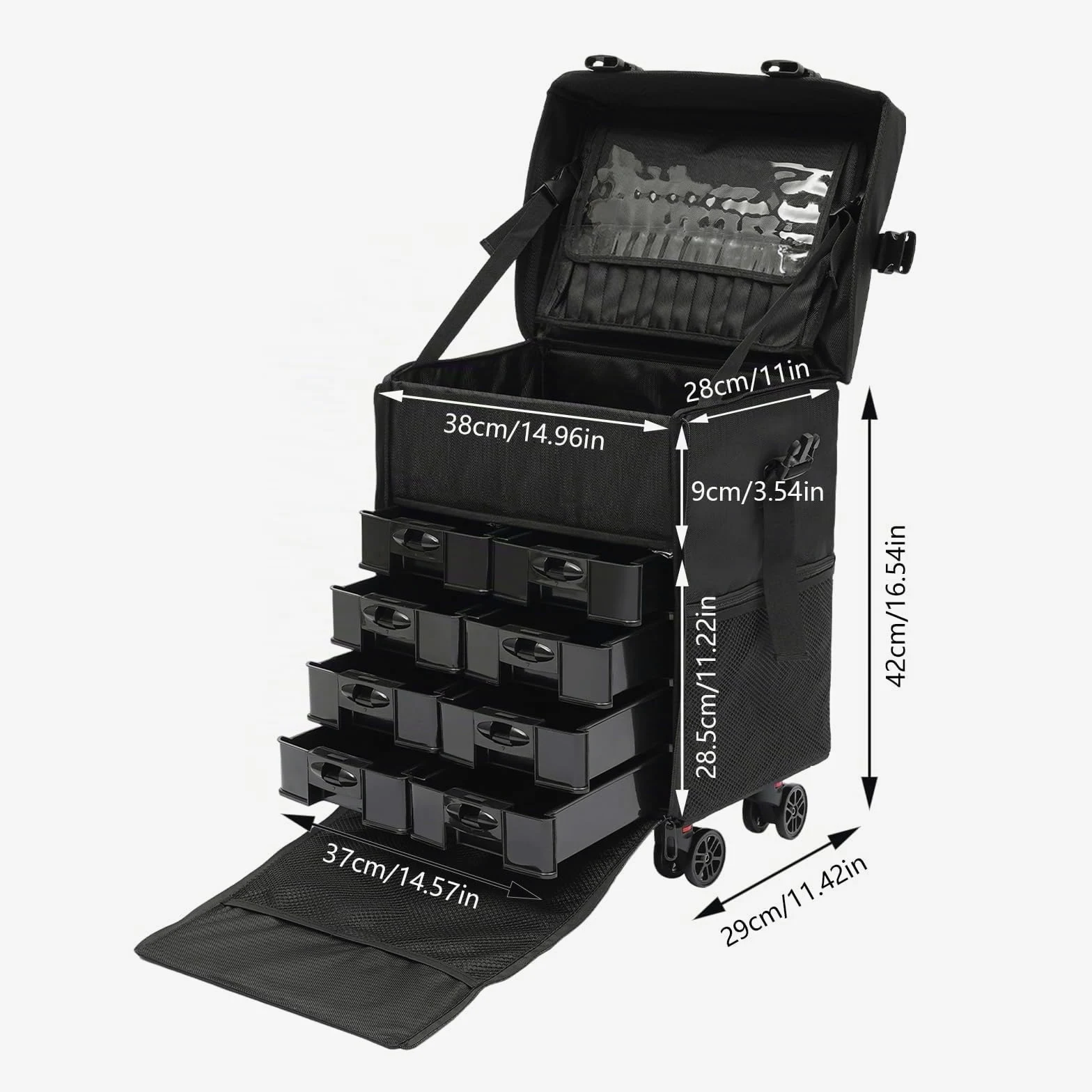 Valigetta per trucchi con rotelle, in tessuto Oxford, con 8 cassetti rimovibili, 4 ruote universali, grande spazio, valigetta professionale per trucchi per trucchi, saloni di bellezza, viaggi, uso