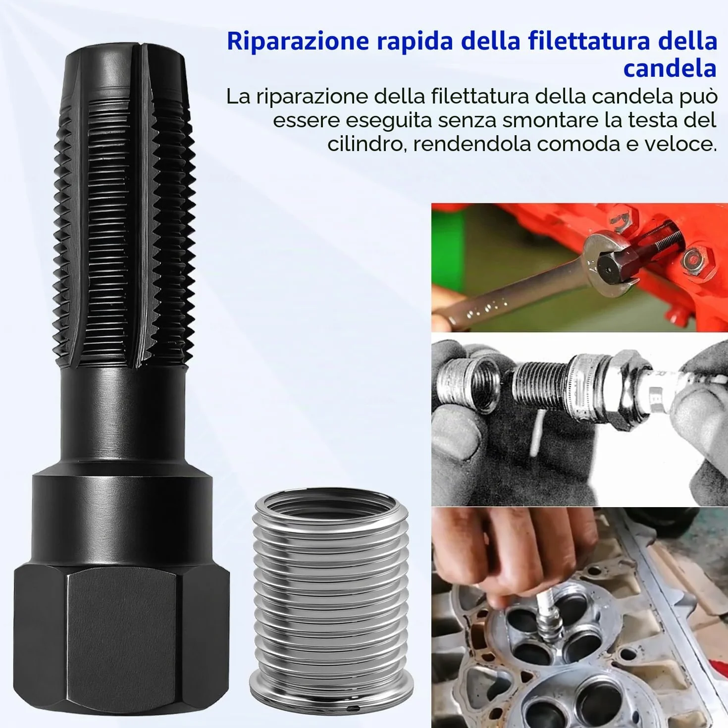 ZKTOOL M14 x 1.25 Kit Riparazione Filetti Helicoil Candele, Strumento Rethread Testa Cilindro 14mm