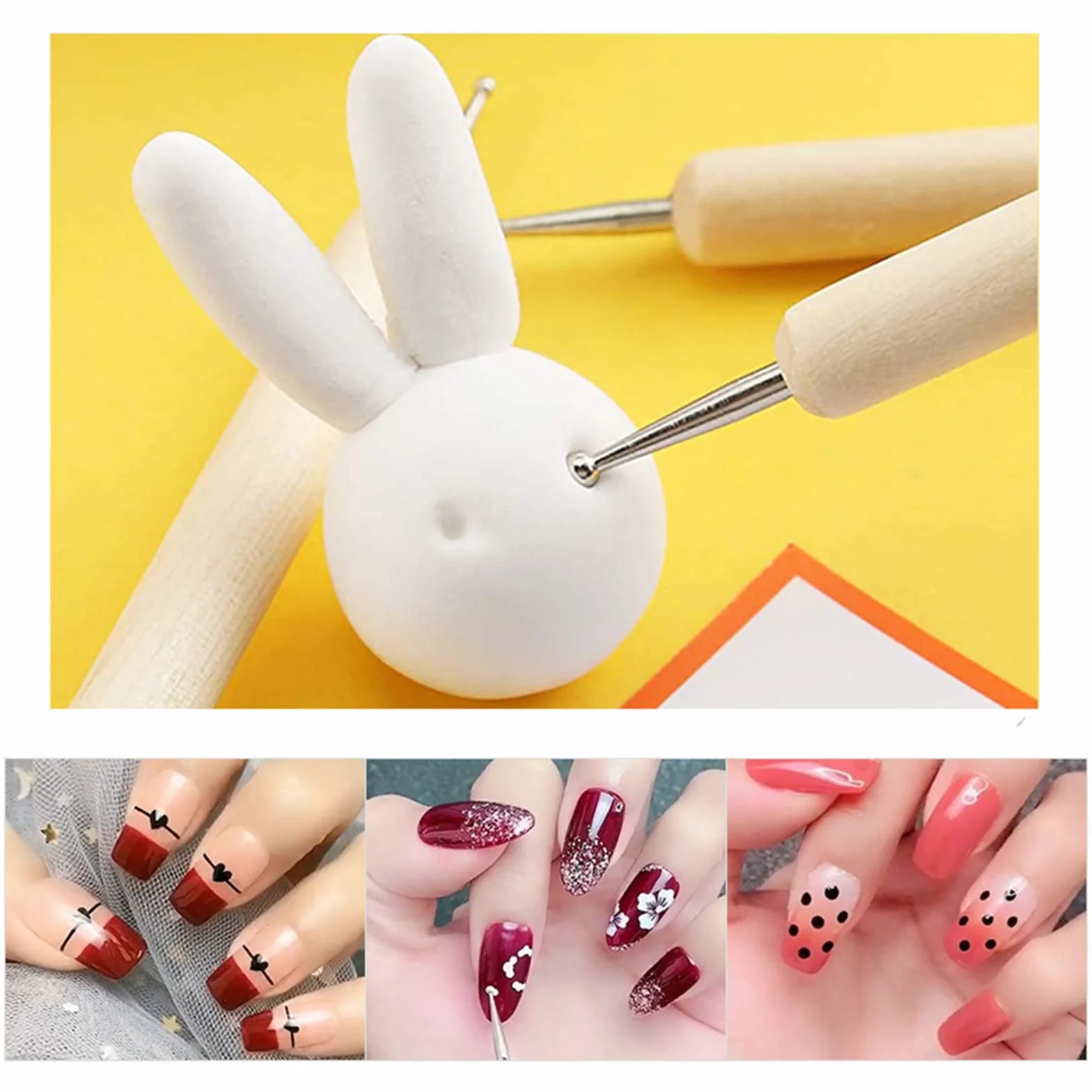 5 Pezzi Penne per Nail Art Attrezzi a Doppia Punta, Pennelli Unghie Doppia Testa, Decorazioni Unghie Penne Dotter