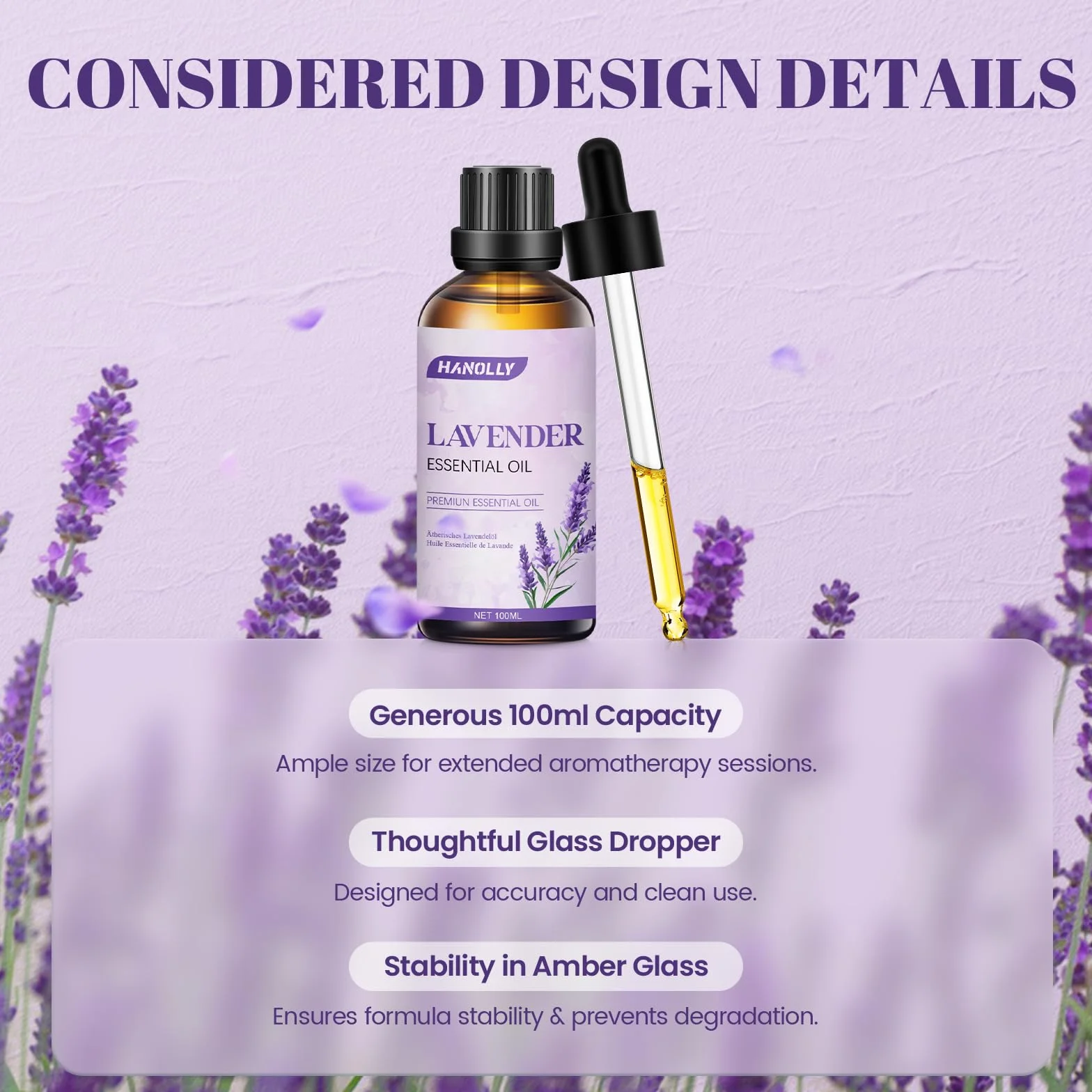 HANOLLY Olio Essenziale Lavanda 100ml per Diffusori Aromaterapia Massaggio Corpo