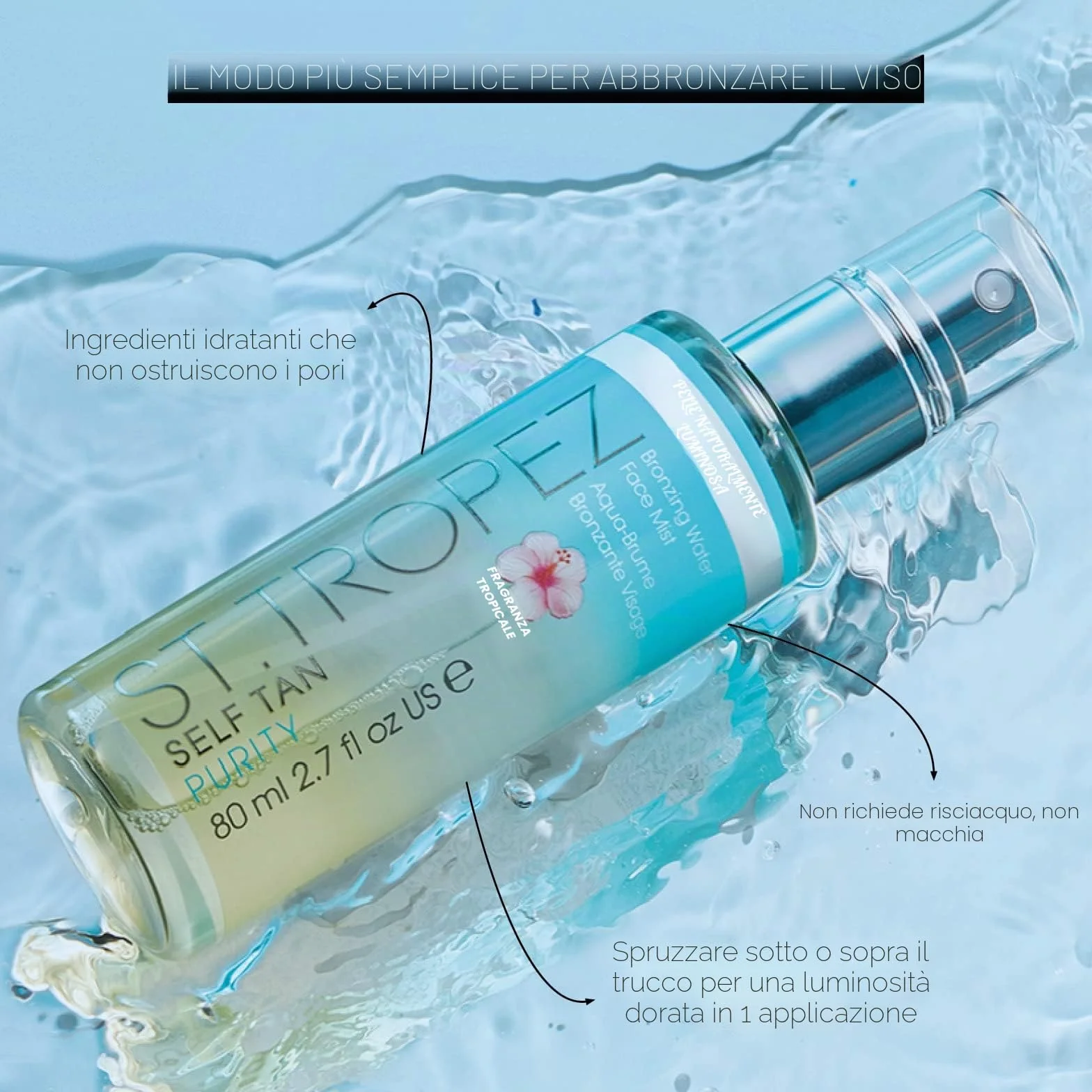 St.Tropez Self Tan Purity Water Spray abbronzante ipoallergenico 80 ml tonico viso