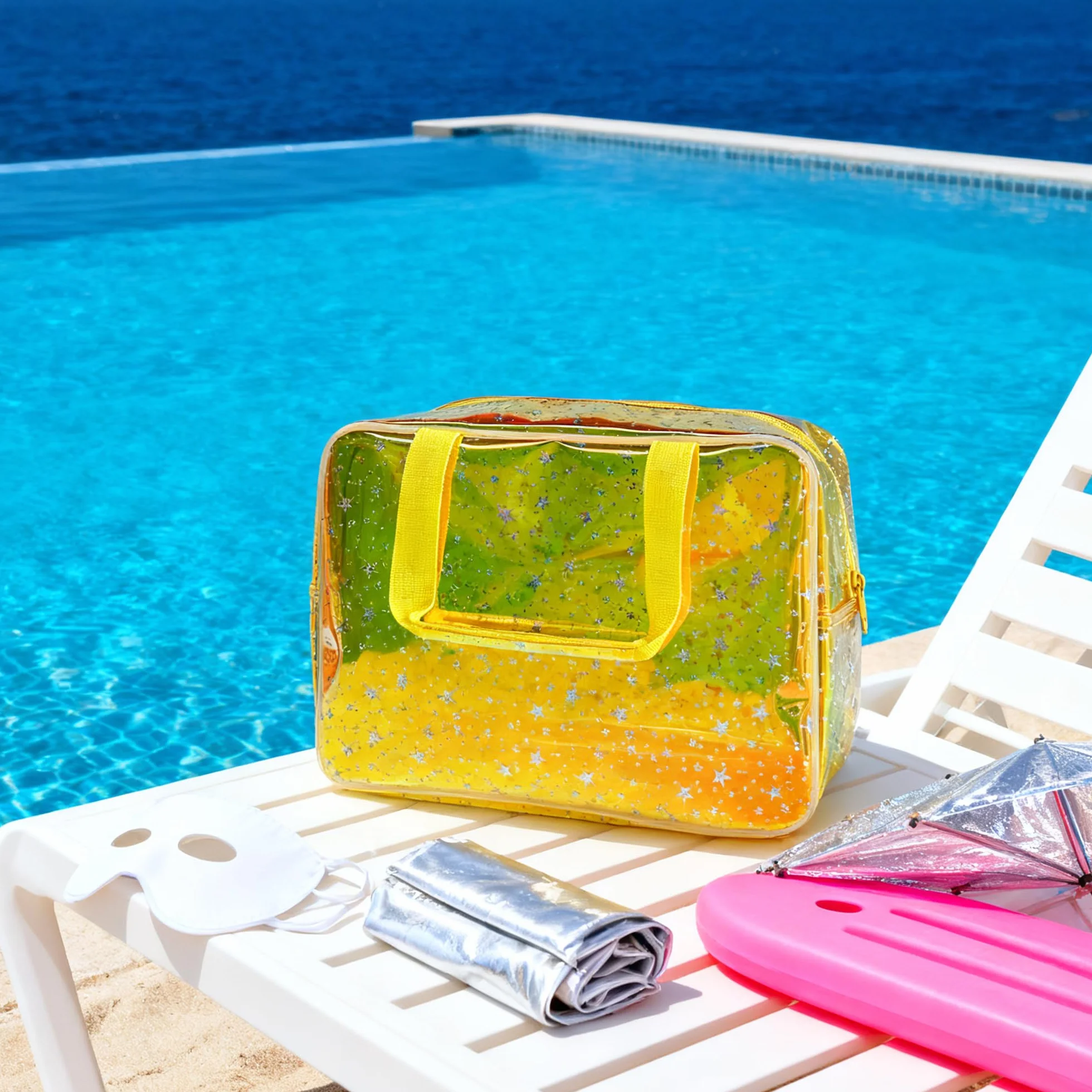 Borsa impermeabile in PVC a forma di stella per trucchi prodotti per la cura del trucco incluso 11,8 "x5.12" x8.26", Giallo laser, 11.81x5.12x8.27inch, Olografico