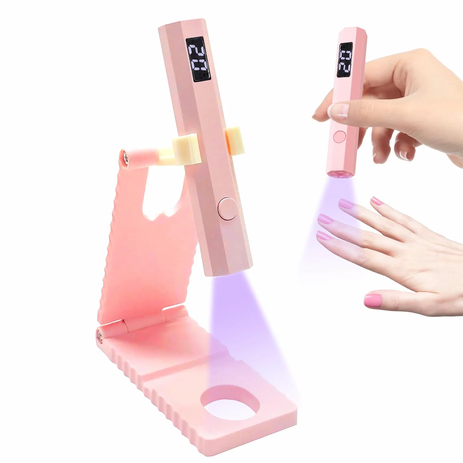 Mini Lampada UV LED Unghie, 3W Piccola Lampada Gel Unghie con Supporto Pieghevole, Timer 20/60S, Portatile Torcia per Asciugatura Rapida Smalto Gel, Colla UV e Prolunghe Unghie per DIY e Viaggi
