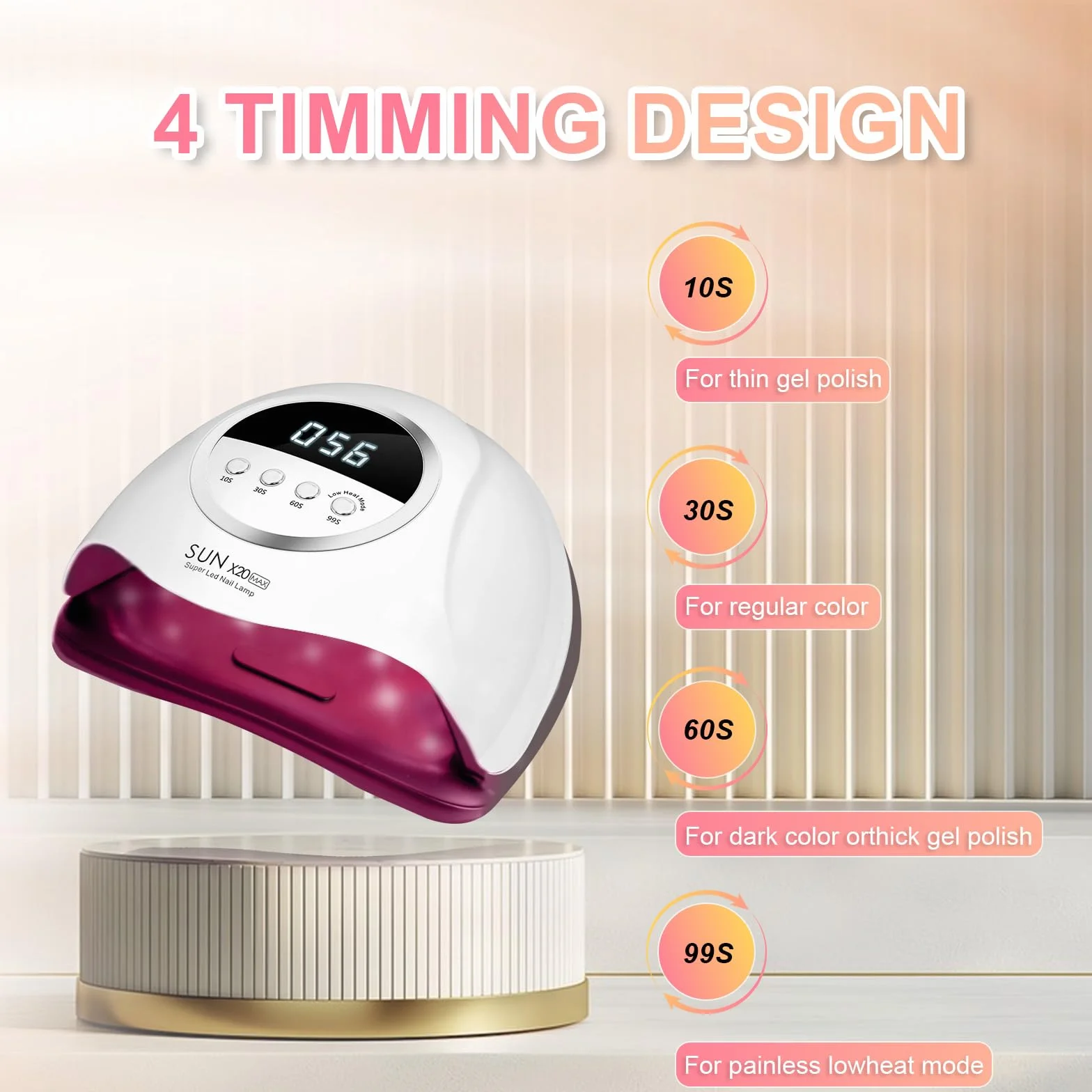 Lampada per unghie UV LED da 320 W, lampada professionale per unghie in gel con 72 perline, lampada UV per unghie con 4 impostazioni timer, asciugatrice LED per unghie in gel con sensore automatico