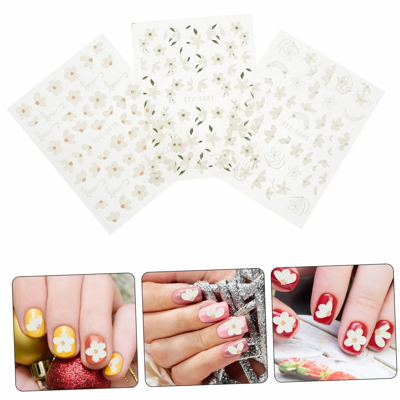 VICASKY 5 Set Decalcomanie Per Unghie Arte Etichetta Decalcomanie Per Le Nail Art Carino Adesivo Per Unghie Di Fiori Adesivo Per Unghie Fiore Resina 3 Fogli*5