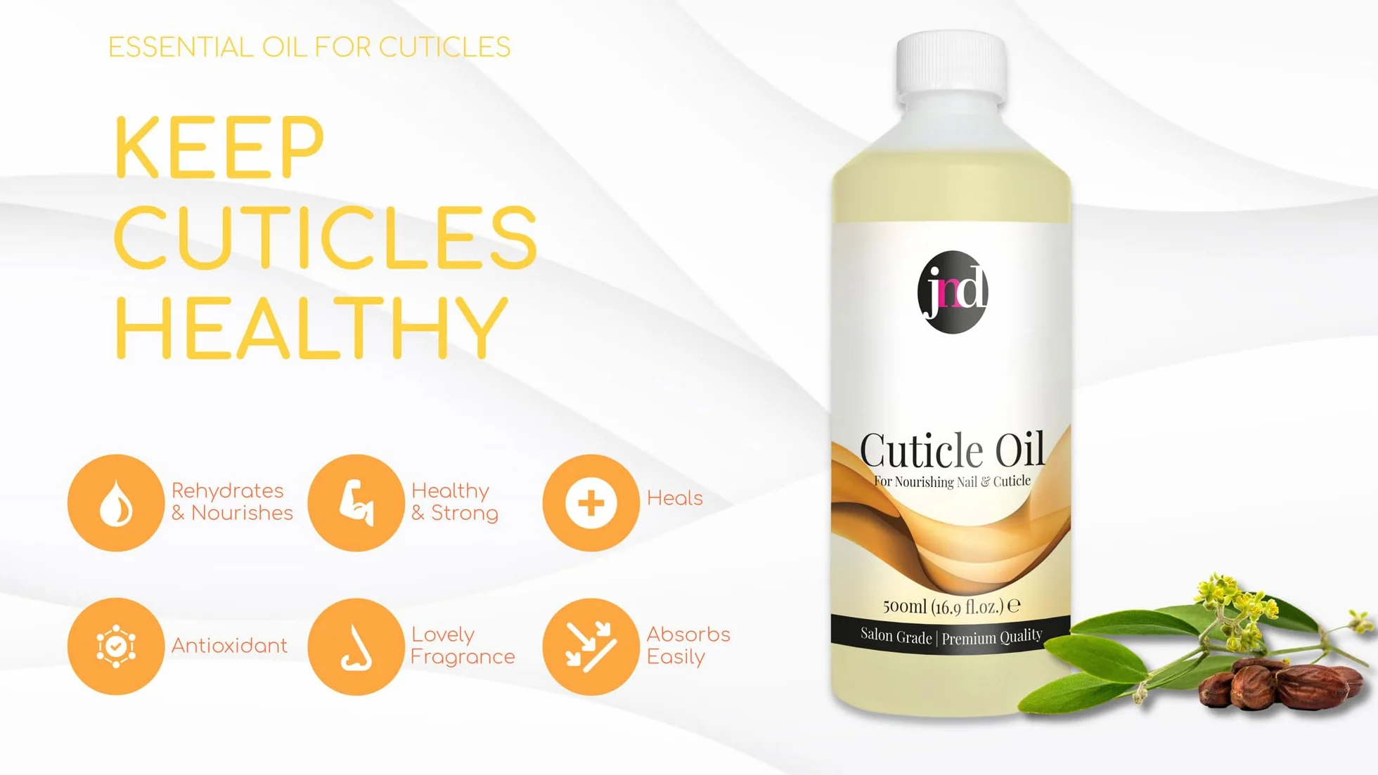JND Olio per Cuticole con Jojoba – Condizionatore per Unghie e Cuticole per Pelle Secca e Screpolata – Rafforza, Idrata e Rivitalizza – Trattamento per Manicure per Unghie Sane (500ml)