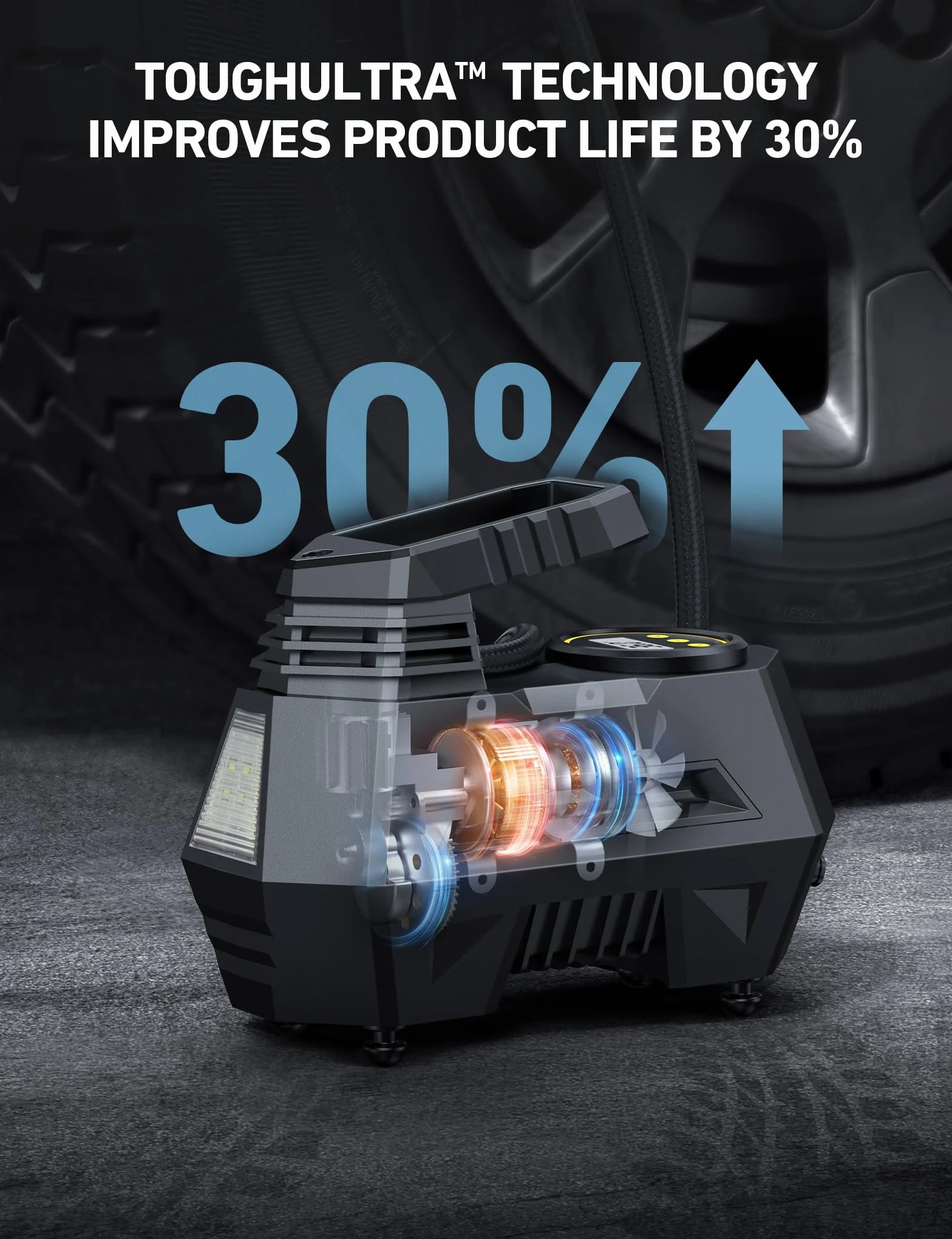 AstroAI Compressore Aria Portatile 12V, Mini Pompa Elettrica per Bicicletta Moto, Digitale con Manometro LED, 3M Cavo