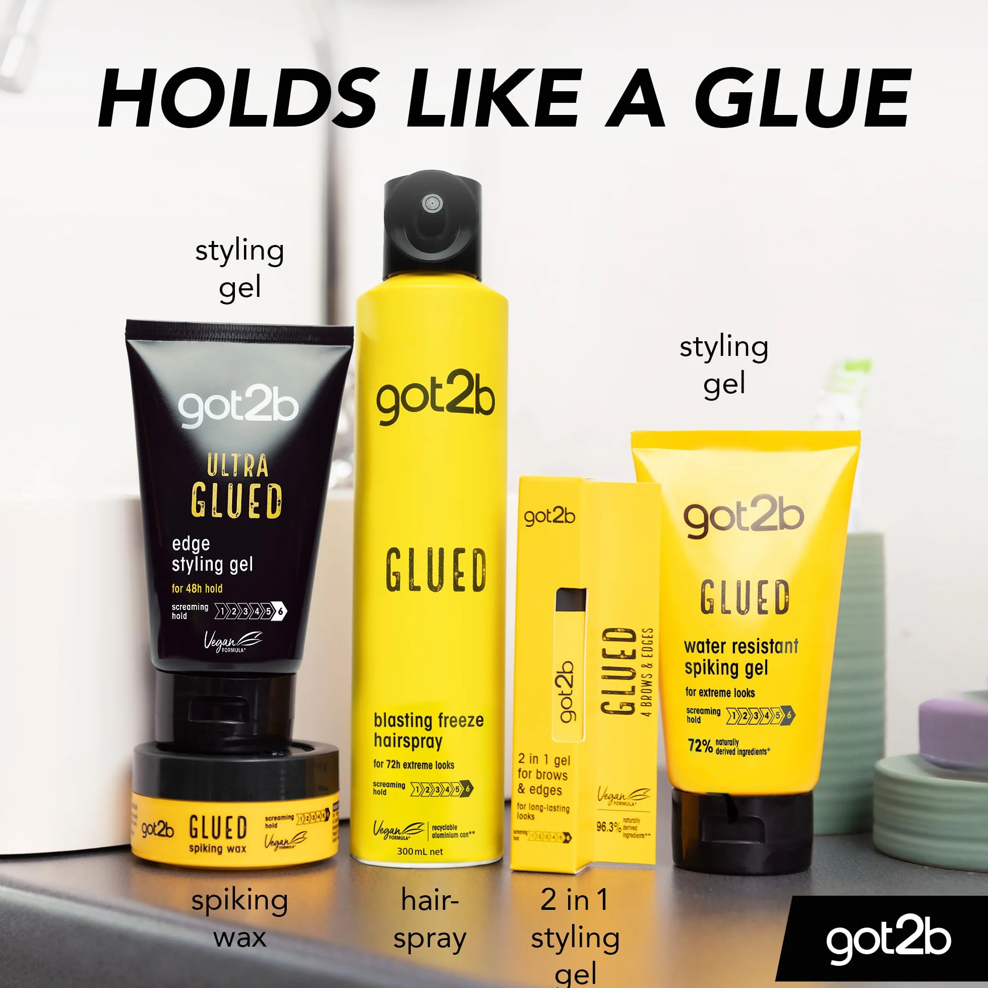 got2b Gel per sopracciglia 2 in 1 incollato per sopracciglia e bordi, tenuta 72 ore, senza residui bianchi o appiccicosità, vegano, senza silicone, senza alcool, 16 ml