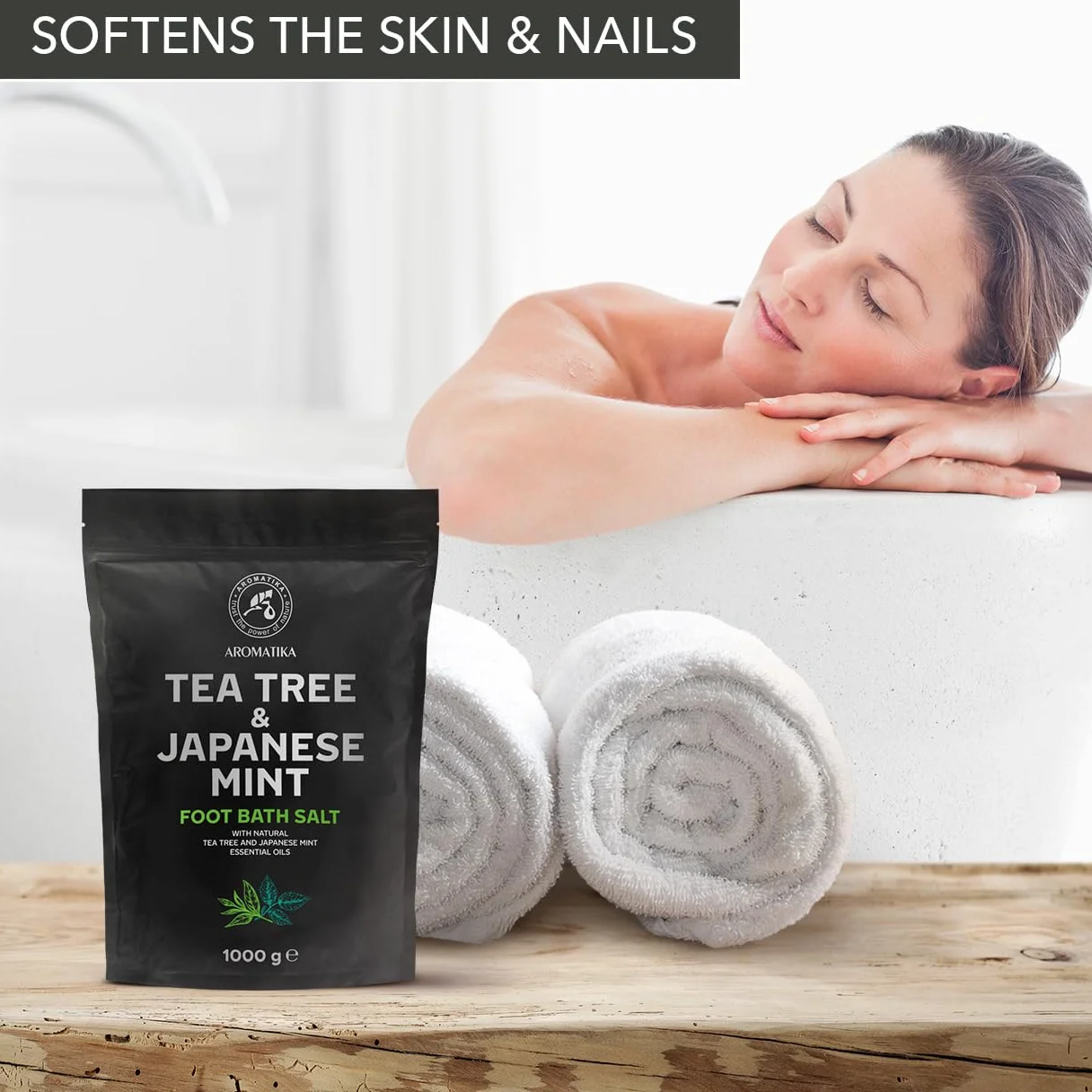 Sale per Pediluvio con Olio Essenzialedi Melaleuca e Olio di Menta Giapponese 1000g - Pediluvio al Sale Marino Naturale - Pediluvio per Piedi Secchi - Pedicure - Sali Profumati da Bagno