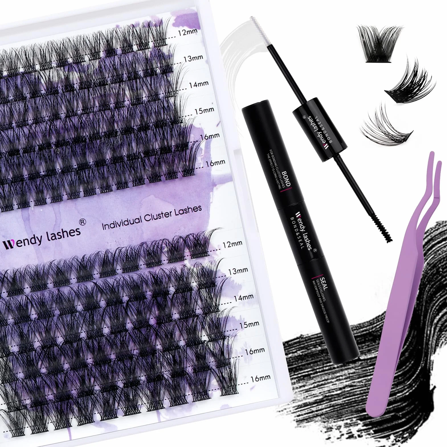 WENDY LASHES Ciglia Finte Ciuffetti Kit Lash Extension D Curl 0.07mm C3+C9 Cluster Lashes Mix 12-16mm