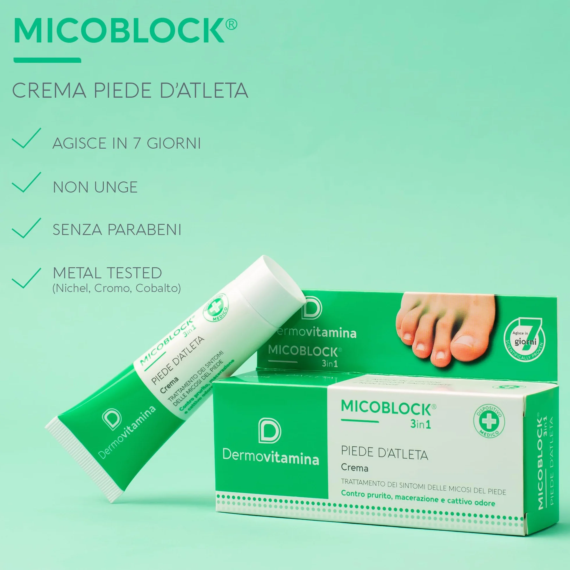 Dermovitamina Micoblock 3in1 Crema Piede d'Atleta 30 ml - Trattamento Micosi, Prurito, Odore