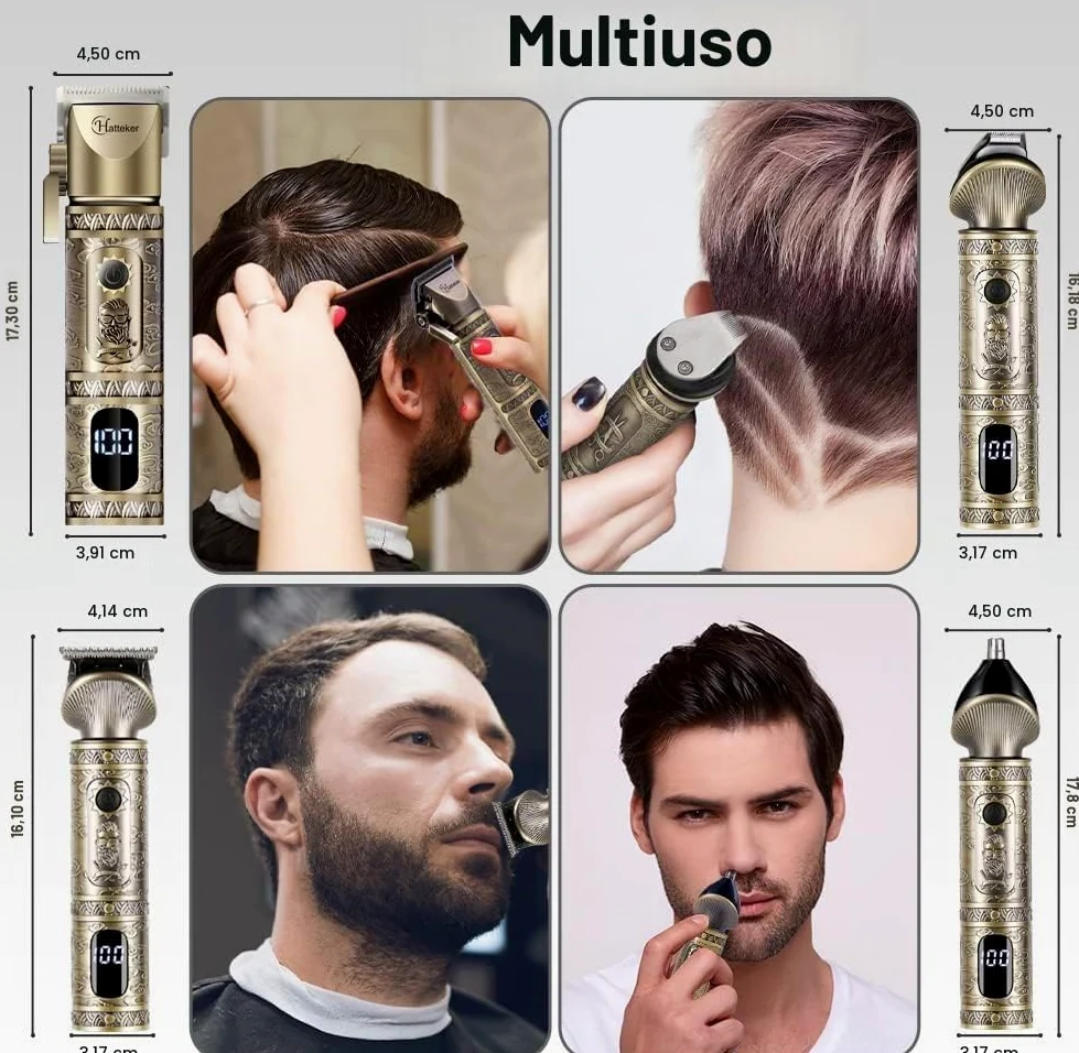 Hatteker Professional Hair Clipper e T-Blade Trimmer Set Per Gli Uomini Cordless Ricaricabile Barber Clipper Beard Nose Hair Trimmer Multipurpose Grooming Kit Display LED (Oro)