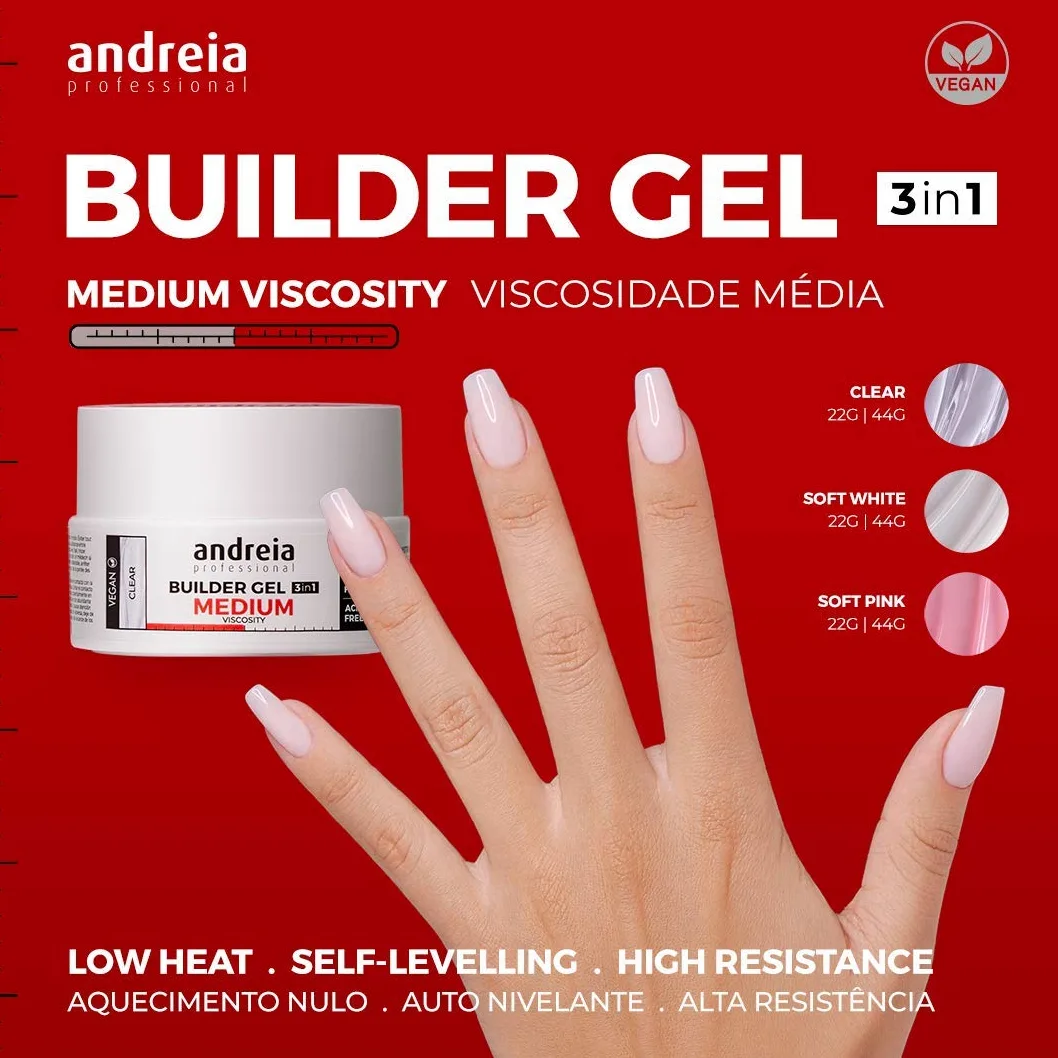 Andreia Professional - Gel di costruzione per unghie, Viscosità media, perfetto come base e top coat, kit nail art LED & UV, prodotto vegano e neutro in carbonio, trasparente 44 g