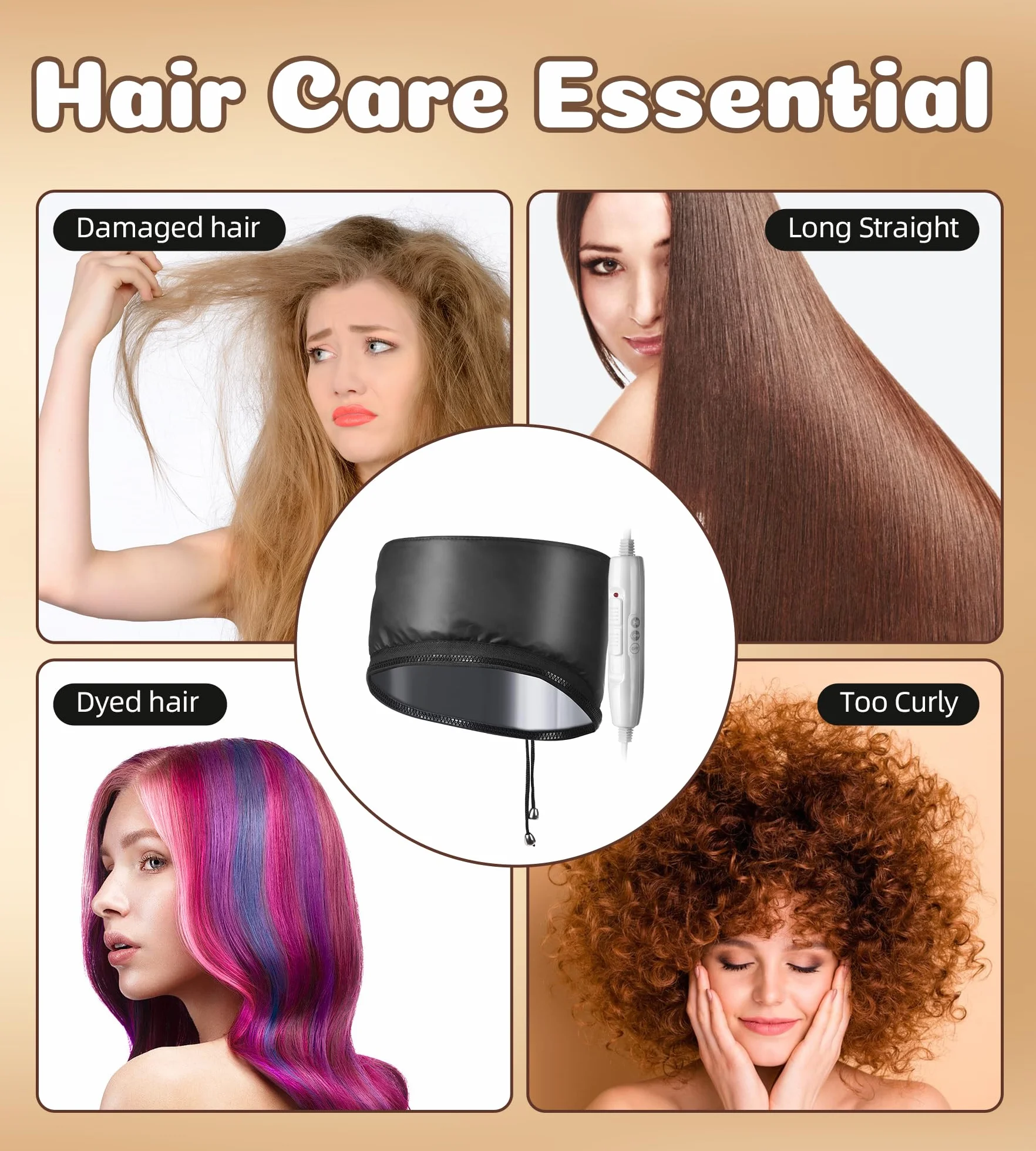 Cuffia Termica per Capelli, Cappello termico per Capelli Elettrico, Cuffia Cappuccio con 2 modalità di temperatura per Hair Cura Casa, salone (Nero)