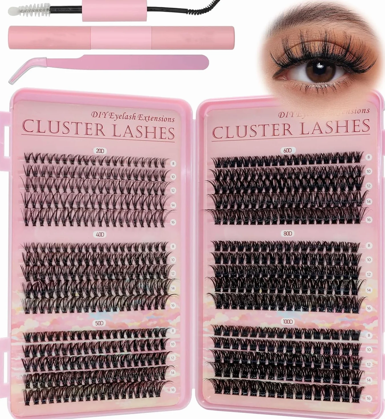 VEGCOO 590 Pezzi Ciglia Finte Ciuffetti Lash Cluster Kit Ciglia Extension D Curl 8-16mm