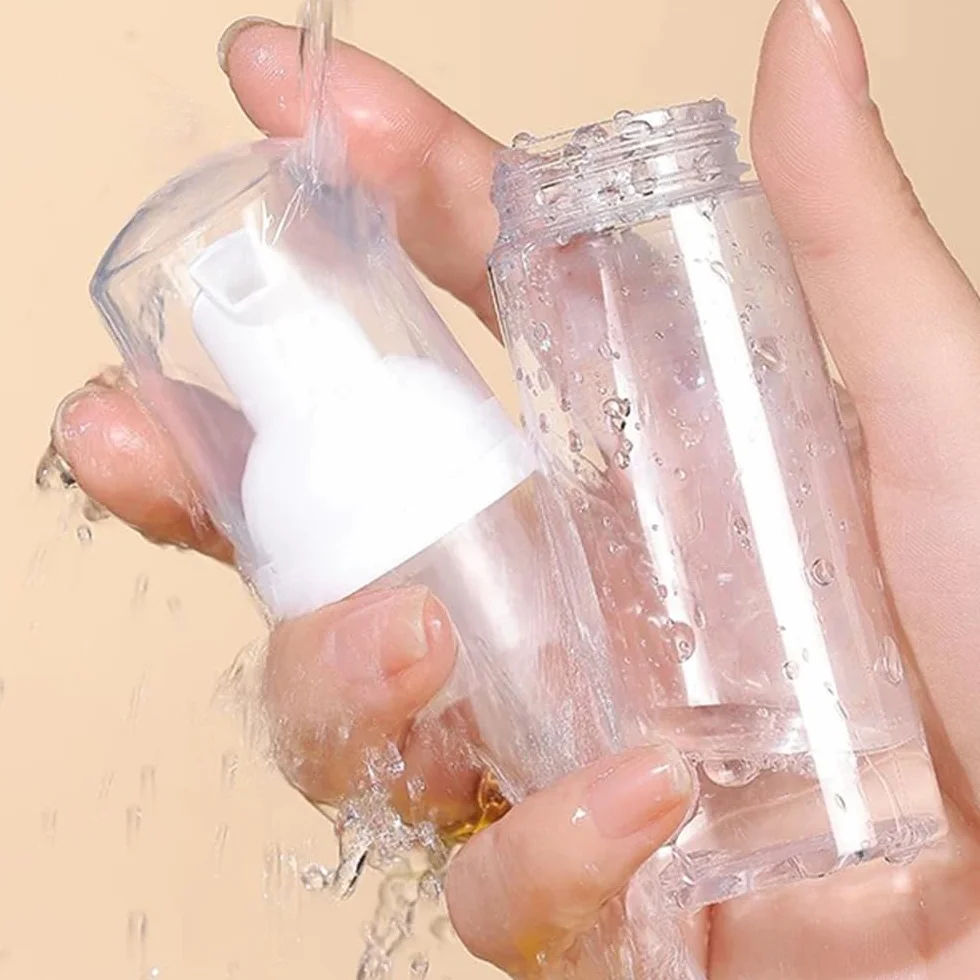 Confezione da 3 Flaconi Schiuma da Viaggio, 60ml - Dispenser Ricaricabili in Plastica Trasparente, Ideali per Sapone, Shampoo e Lavaggio Viso, Pratici e Compatti