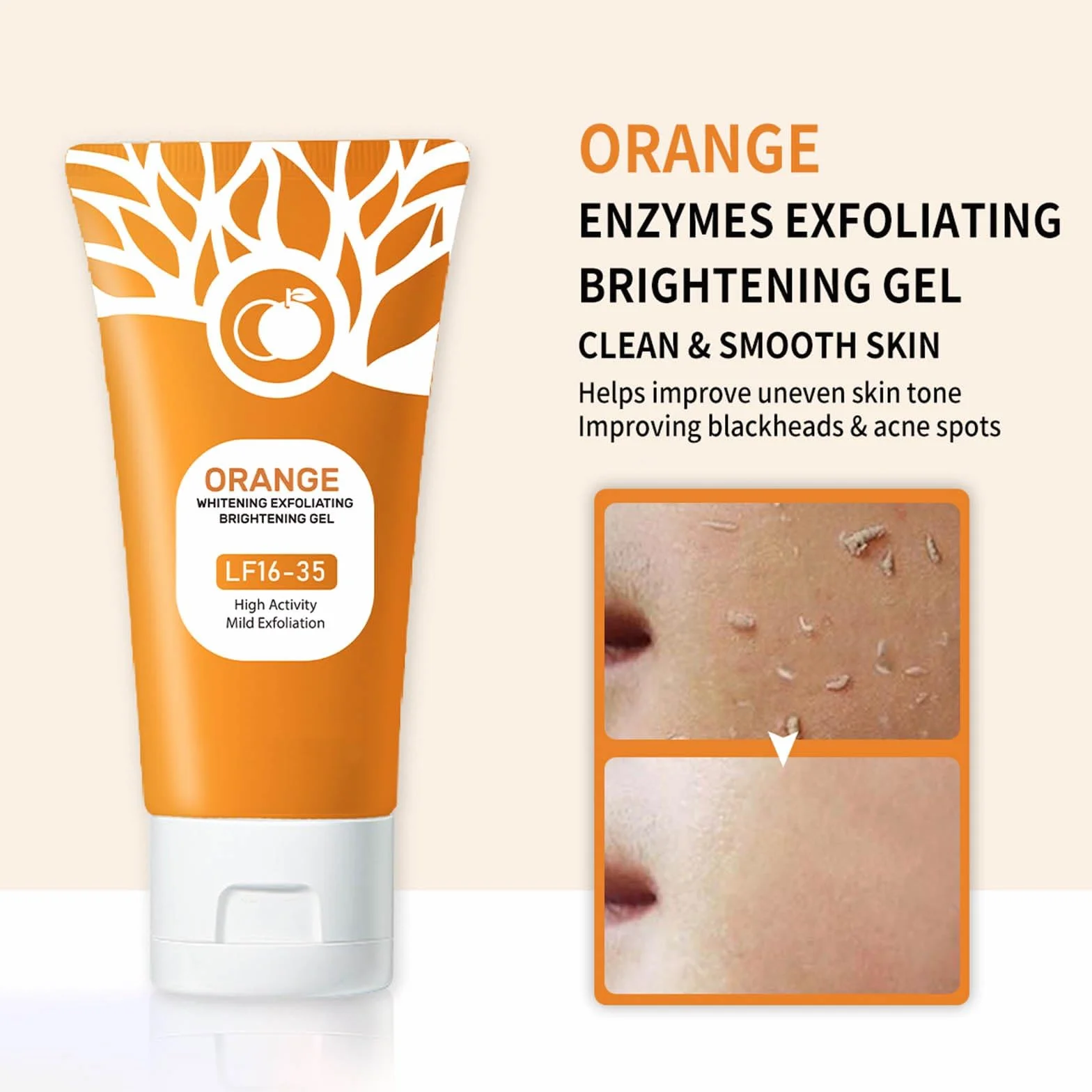 Gel esfoliante arancione, gel idratante per viso e corpo, esfoliante viso per pulizia profonda, esfoliante viso naturale all'arancia (2 pezzi)