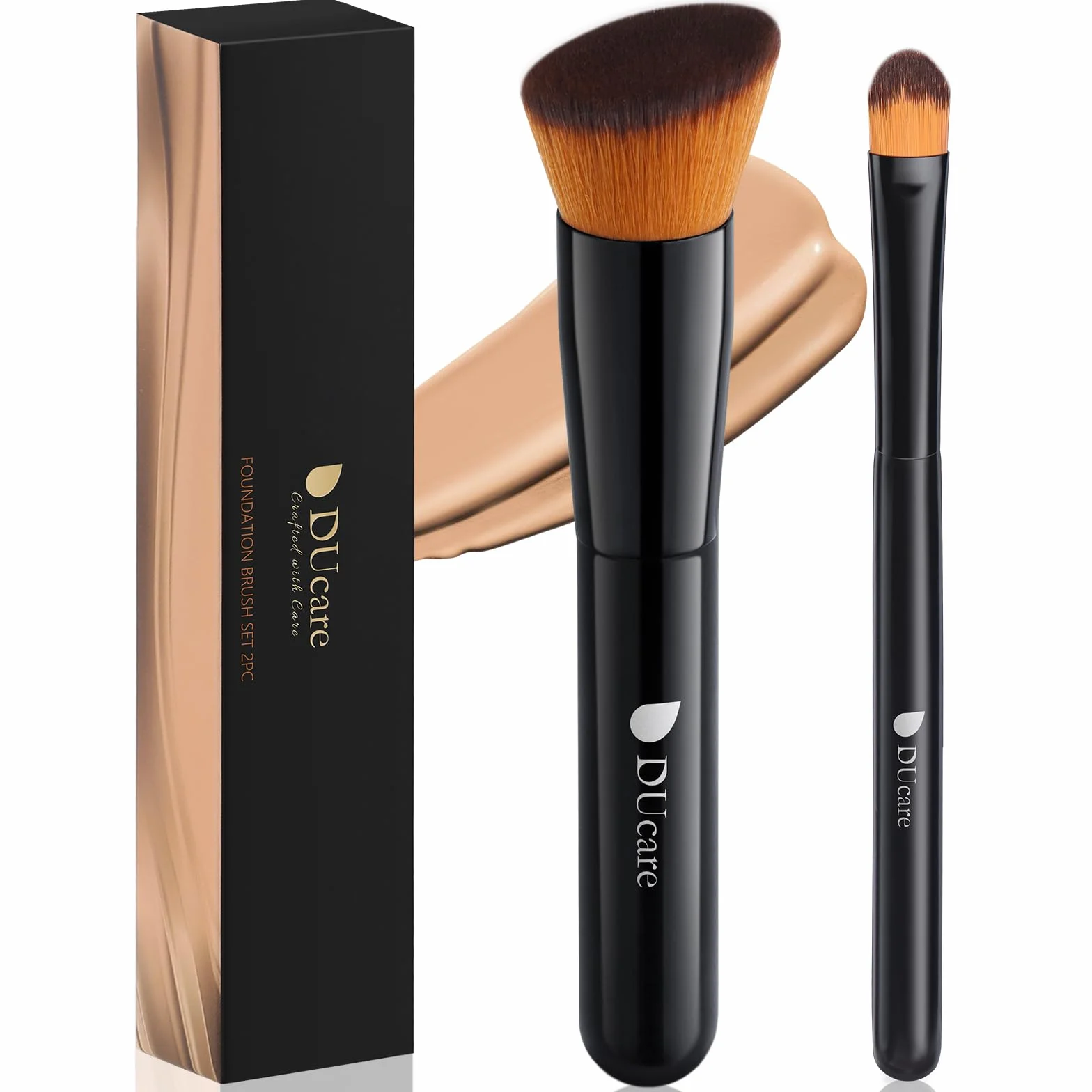 DUcare Pennello per fondotinta e pennello per correttore 2 pezzi -Pennello Fondotinta Liquido Trucco Cipria Pennello Kabuki professionale Perfetto Per Foundation, Polvere