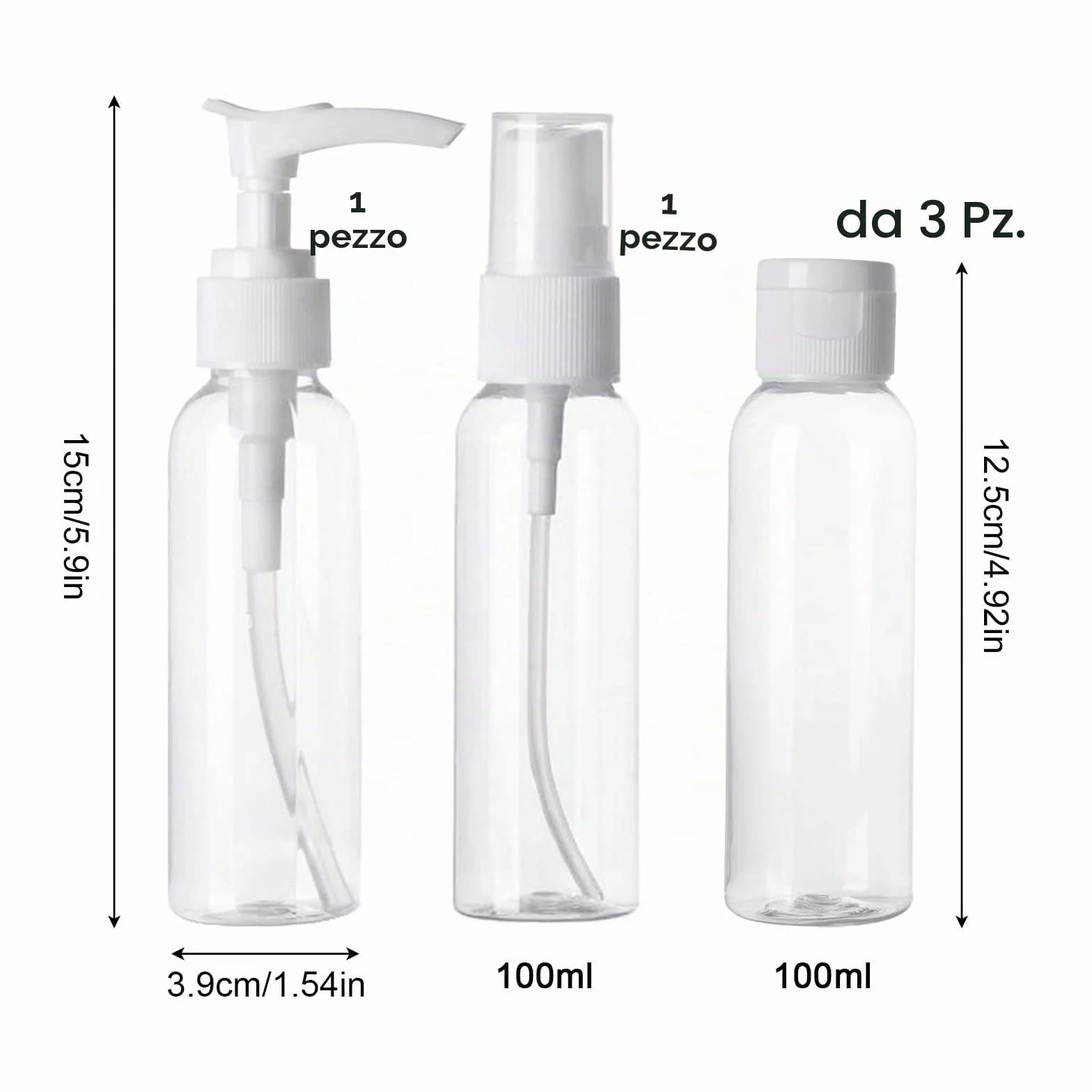 KEYRI 5 Pezzi 100ml Contenitori da Viaggio per Liquidi Bottigliette da Viaggio Set per Aereo Kit da Bottiglie da Viaggio con Trasparente Volo Borsa da Toilette Set da Viaggio per Cosmetici, FDA (Nero)