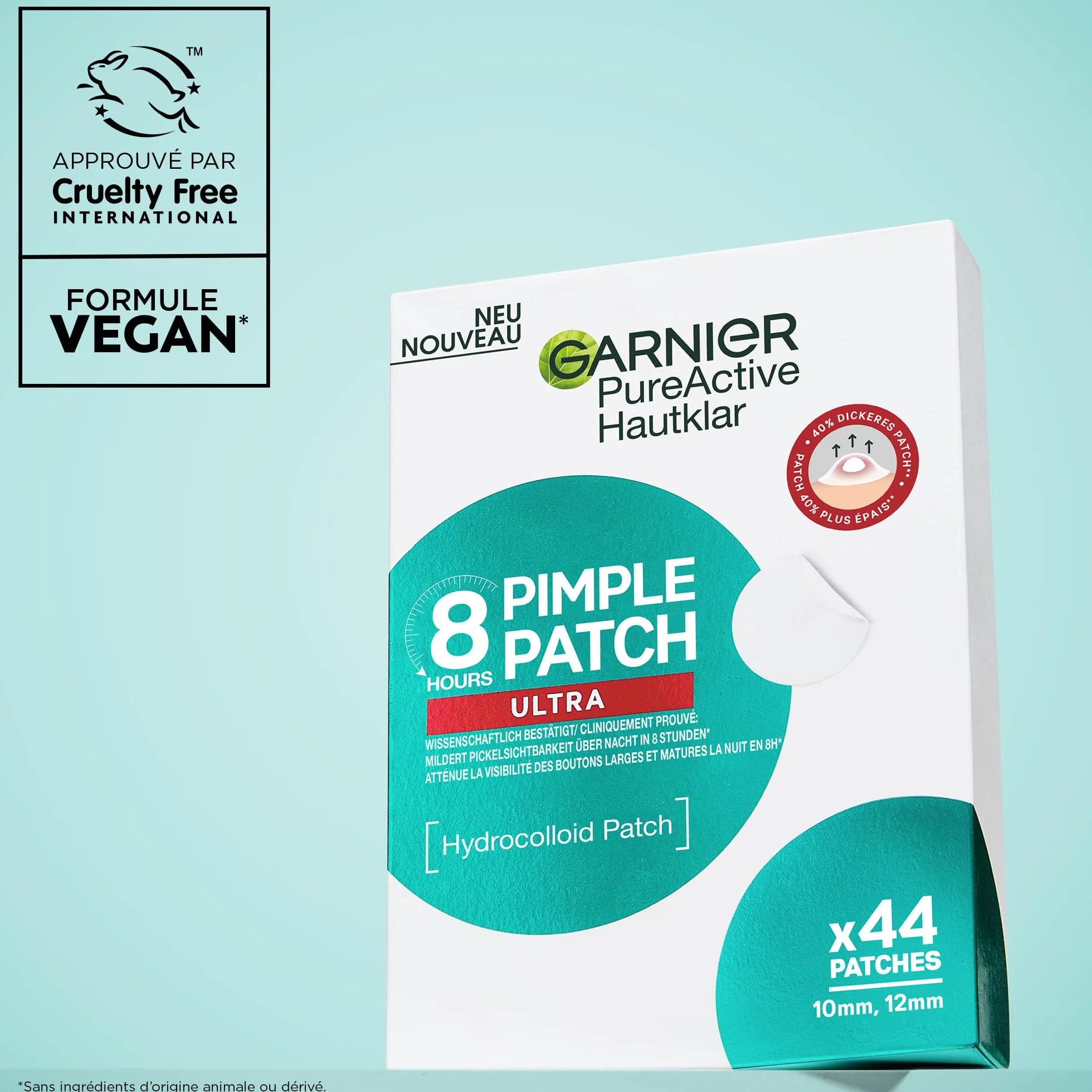 Garnier Pimple Patch 8 ore ULTRA Garnier Pure Active 44 Pezzi - CLINICAMENTE TESTATI: Riducono la visibilità dei brufoli, anche i più grossi. Uso notturno, efficaci in 8 ore