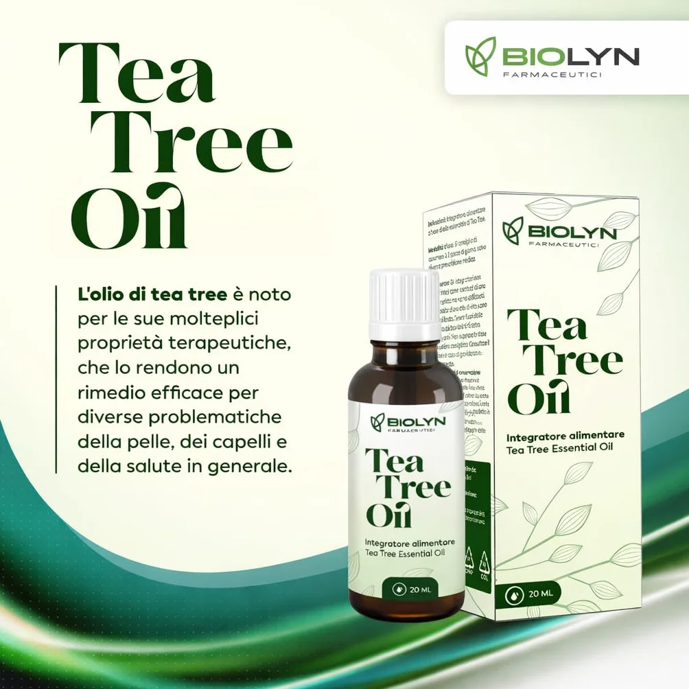 BIOLYN Olio Essenziale Puro di Melaleuca Tea Tree Oil 20ml Naturale 100% Made in Italy