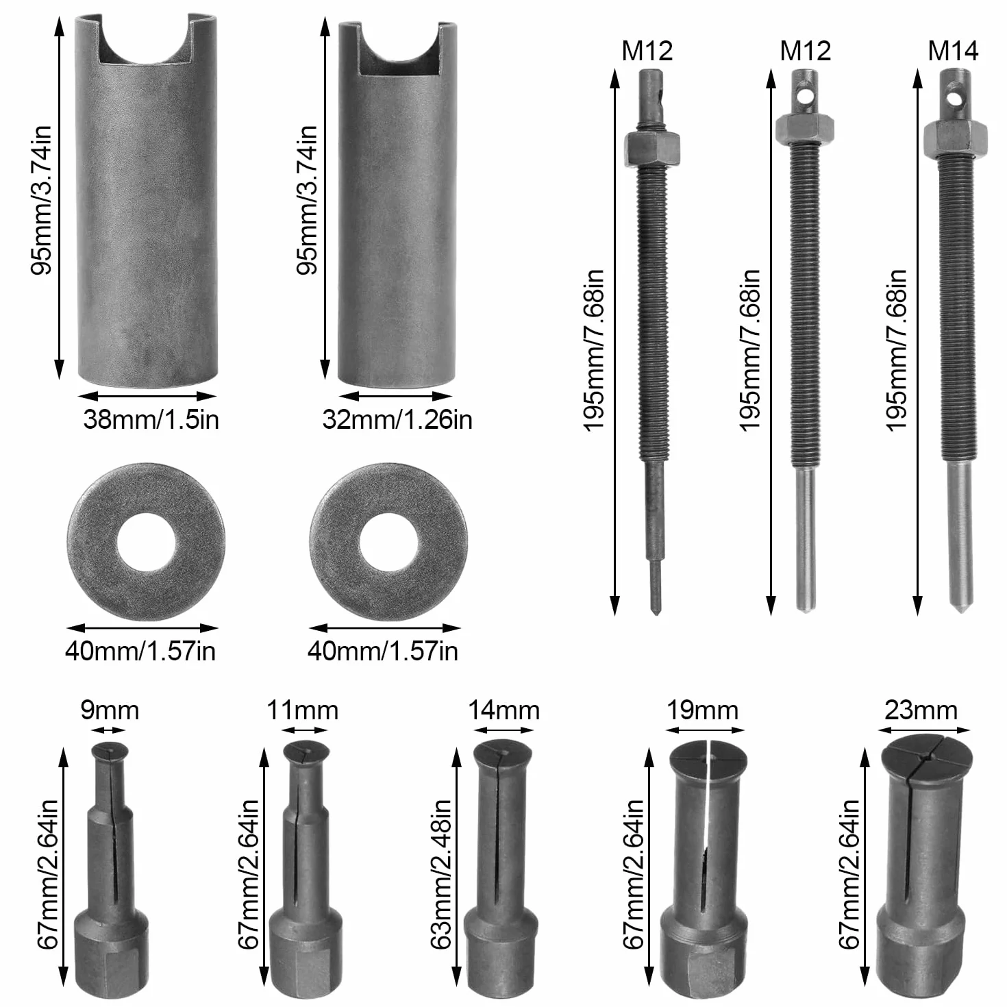 Kit Estrattore per Cuscinetti Interni Moto Bici 5 Dimensioni 9/11/14/19/23 mm