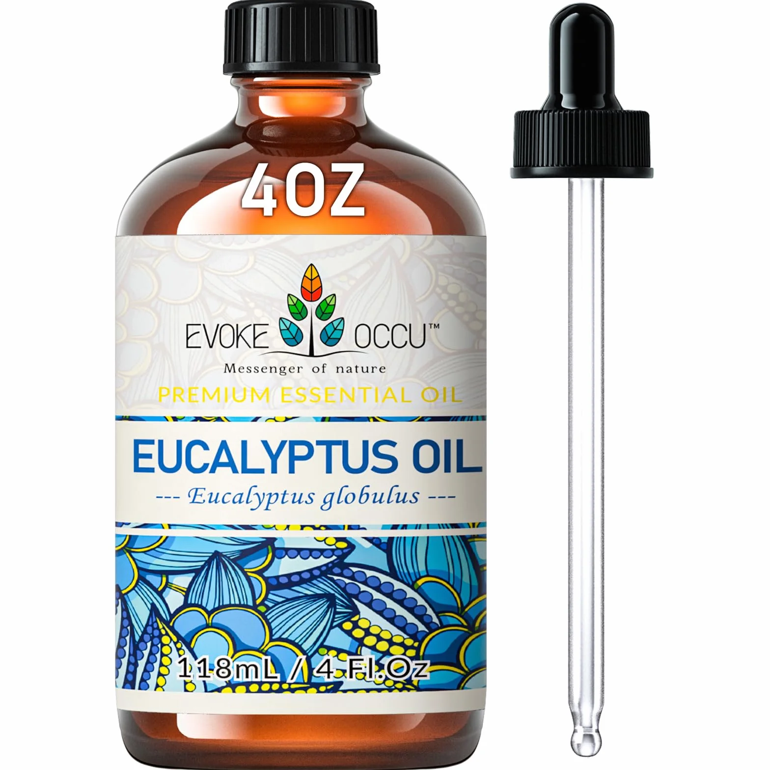 EVOKE OCCU Olio Essenziale Eucalipto 118ml, Puro per Rinfrescare la Mente, Purificare l'aria, la Cura Della Pelle, i Diffusori, l'aromaterapia e il Massaggio
