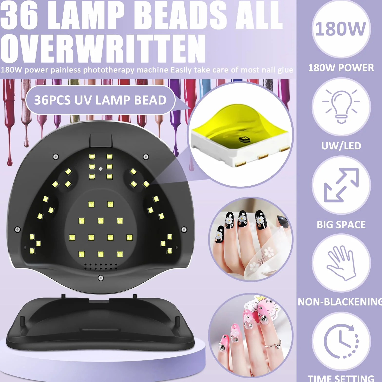 ENCOUN 180W Mini Lampada Unghie UV LED, con 4 Timer 10/30/60 / 99S, con Manico, Sensore Di Avvio Automatico