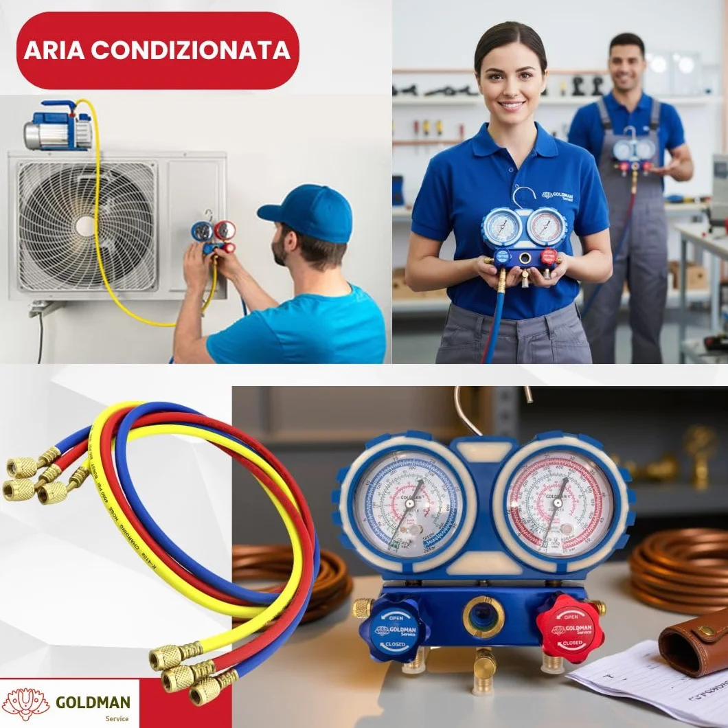 Kit Manometro Climatizzazione 3 Tubi Ricarica Gas Refrigerante Auto AC R410A R407C R32 R134a