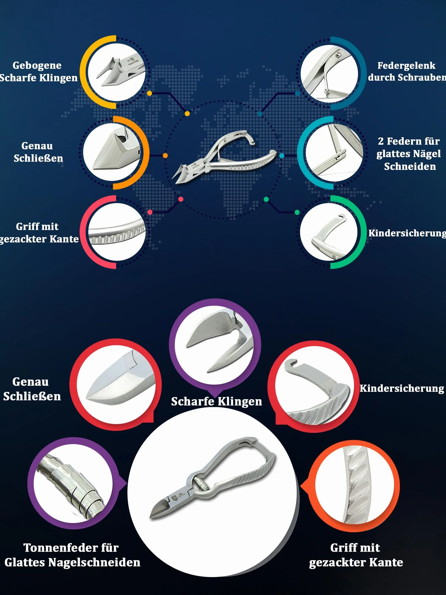 Profesjonalny Tronchesino Unghie Piedi 14 cm Acciaio Inox Zestaw 2 Sztuki