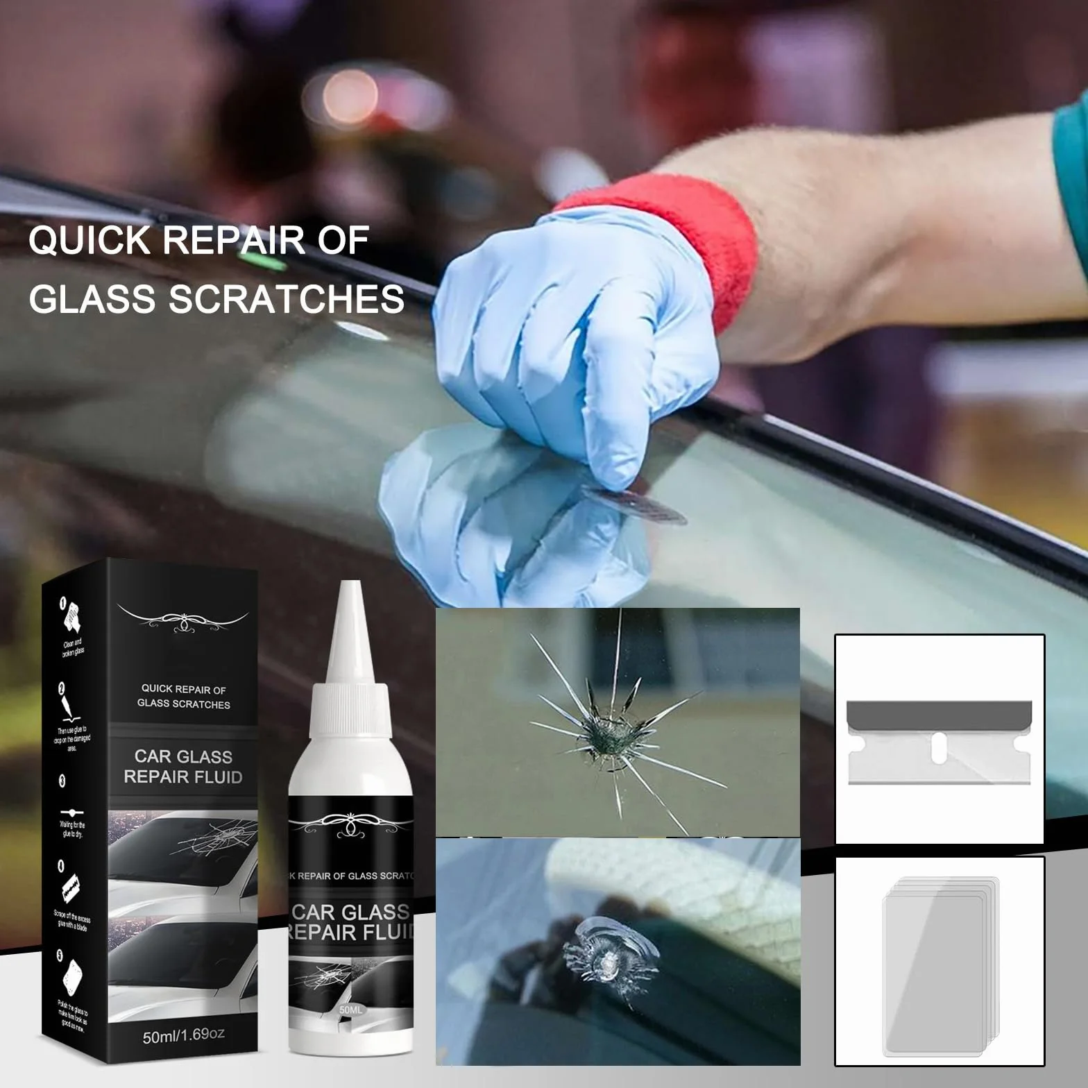 Kit Riparazione Parabrezza Auto, Liquido Riparazione Vetro, Colla Fai Da Te, 2 Pezzi