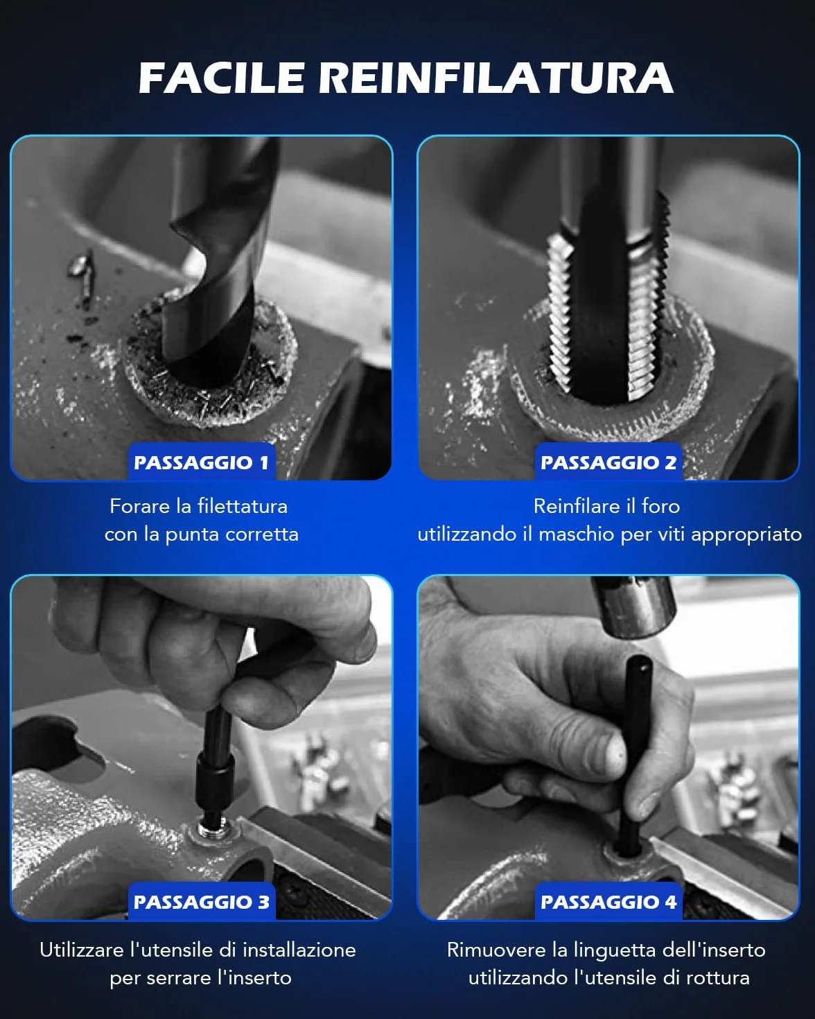 Orion Motor Tech 131 Pezzi Kit Riparazione Filettatura, Utensili Filetti Metrici Interni M5 M6 M8 M10 M12